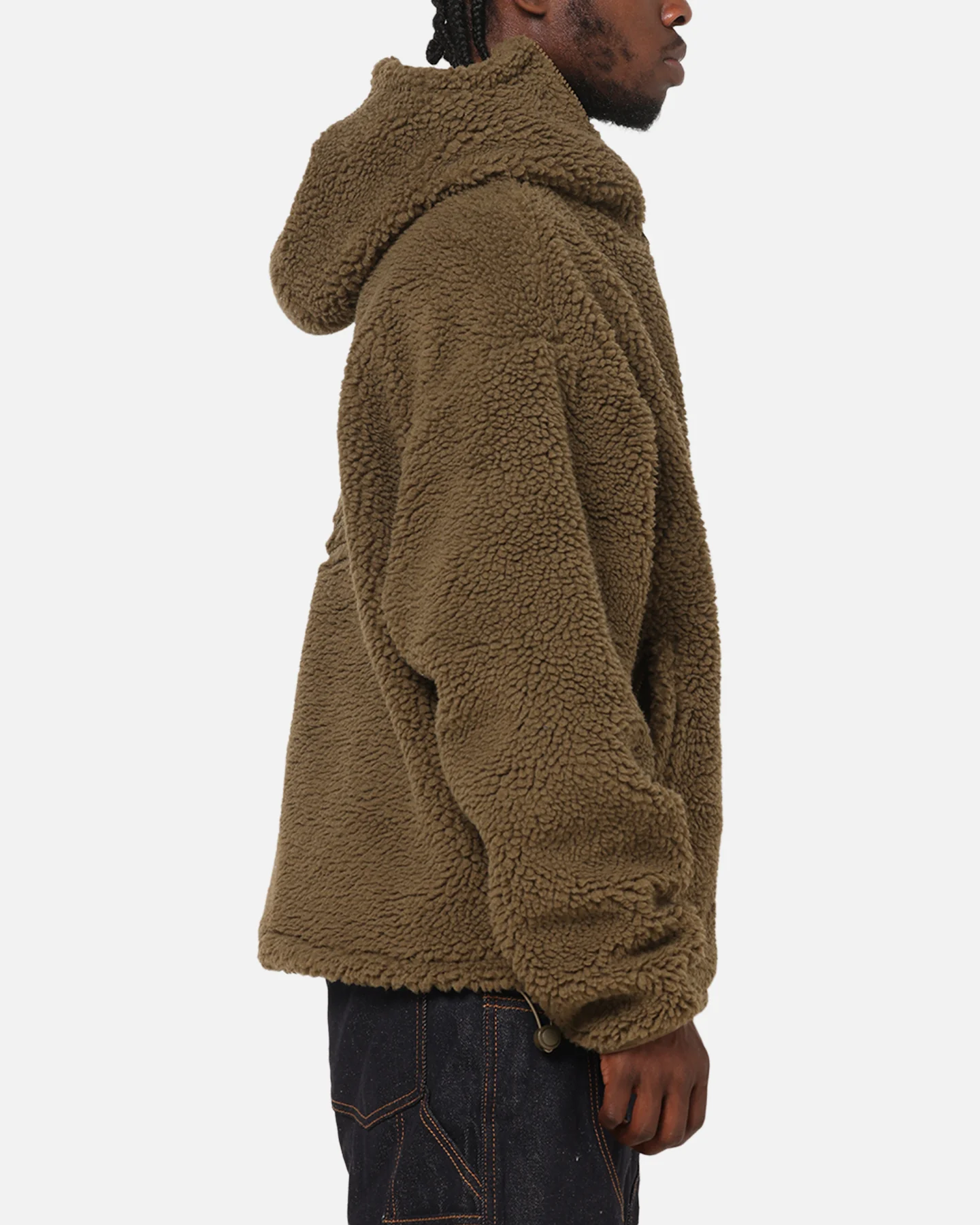 Carre Sherpa Hooded Jumper Khaki - Image 6
