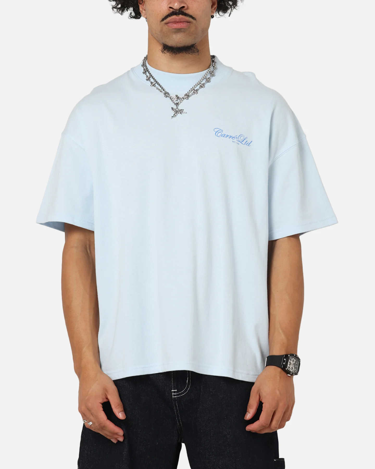 Carre Side Script Oversized T-Shirt Baby Blue - Image 2