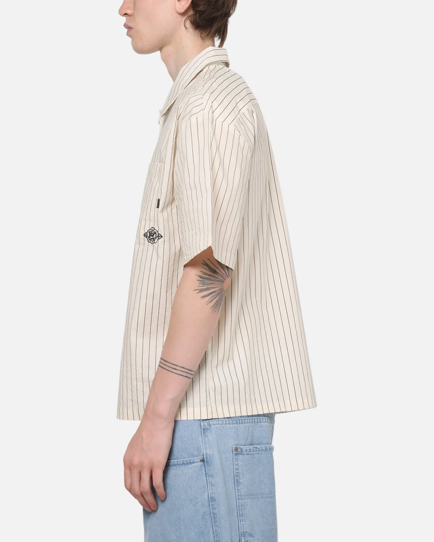 Carre Signature Rose Button Up Shirt Natural Pinstripe - Image 5