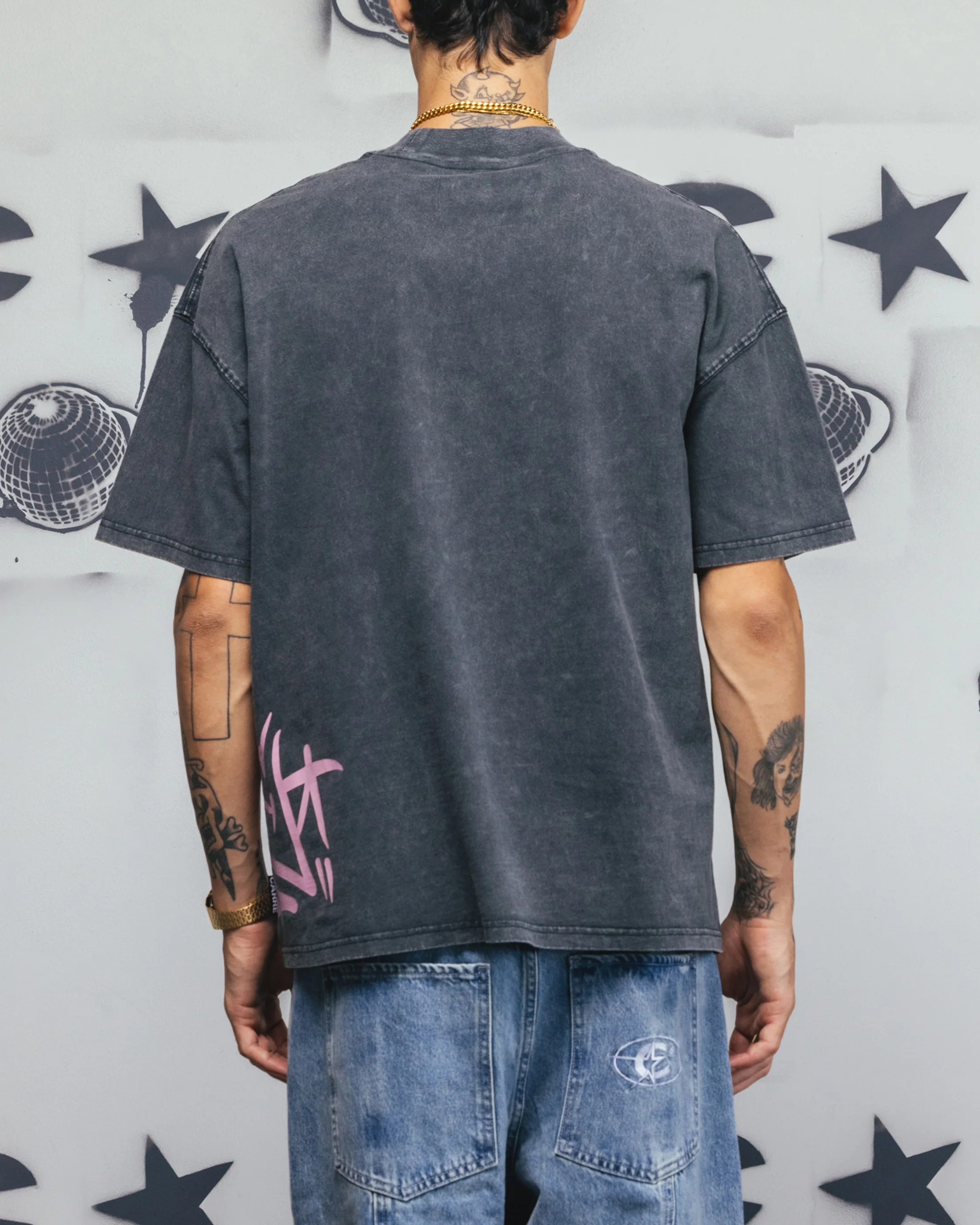 Carre Tagline T-Shirt Washed Black/Pink - Image 3
