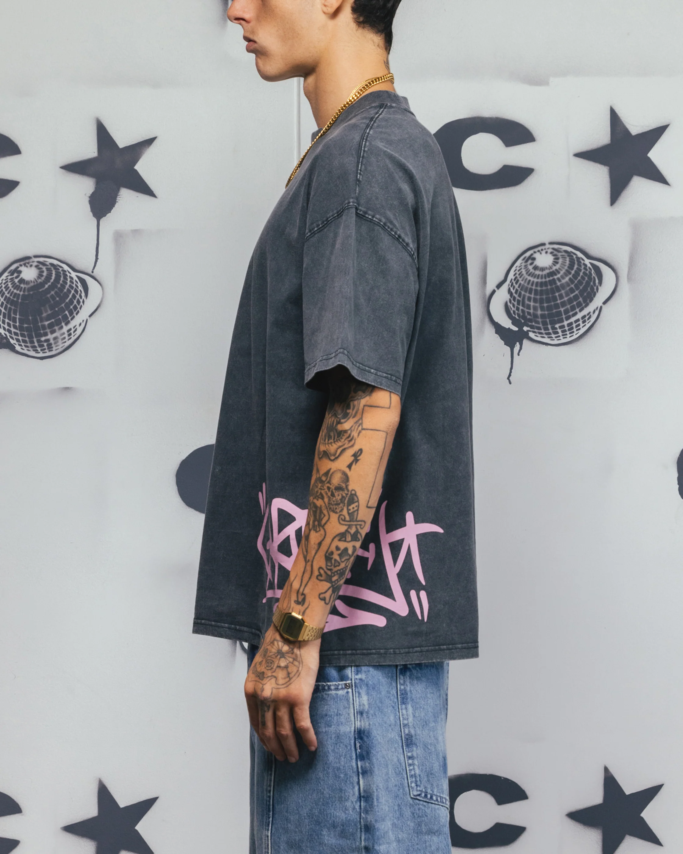 Carre Tagline T-Shirt Washed Black/Pink - Image 5