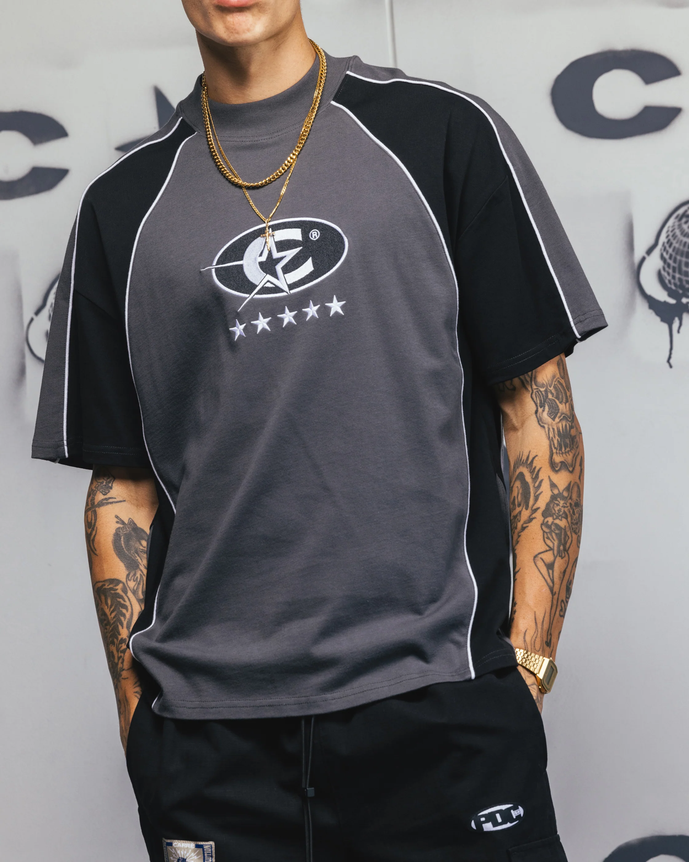 Carre Vortex Panelled T-Shirt Grey/Black - Image 5