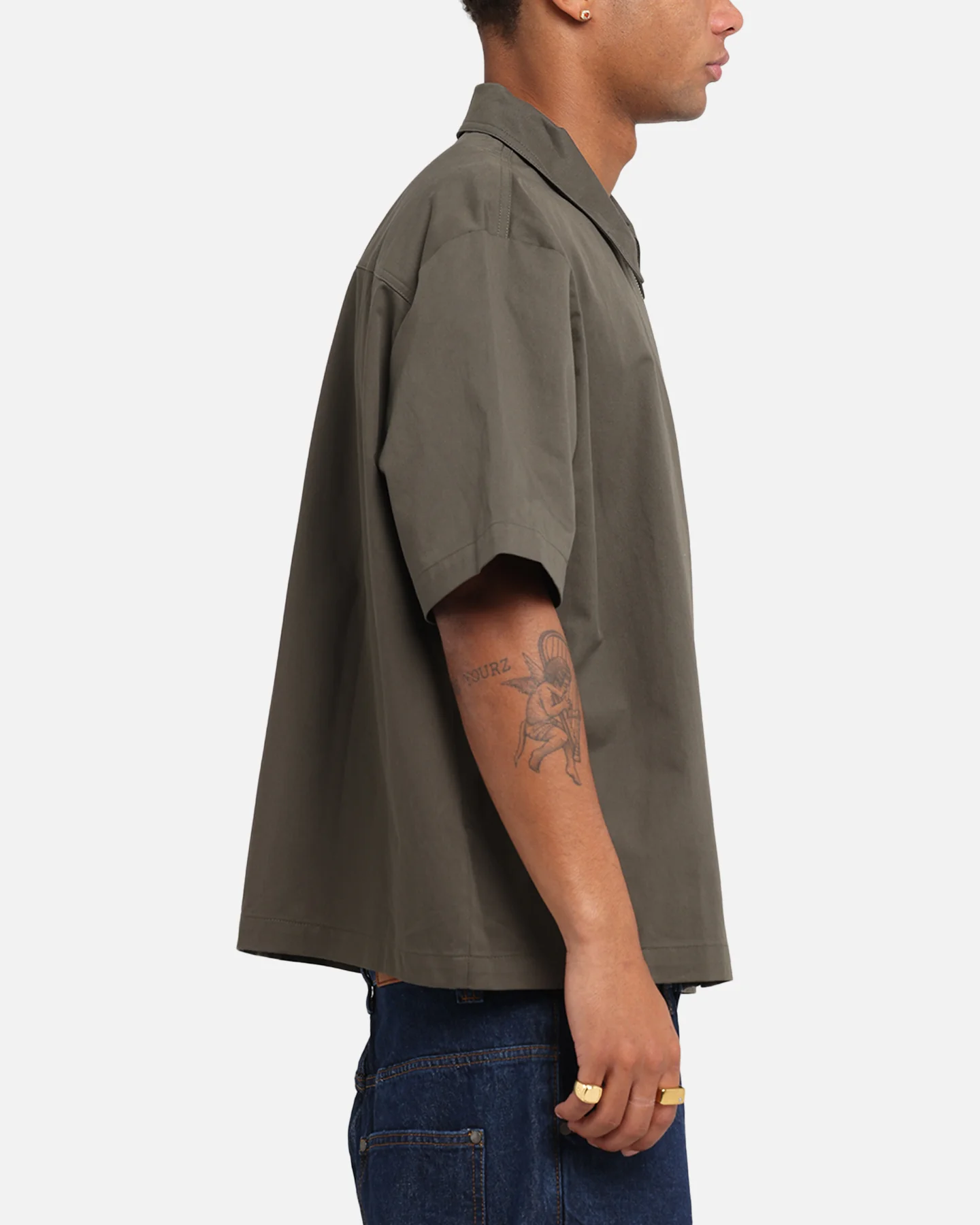 Carre Workwear Zip Up Shirt Khaki - Image 4