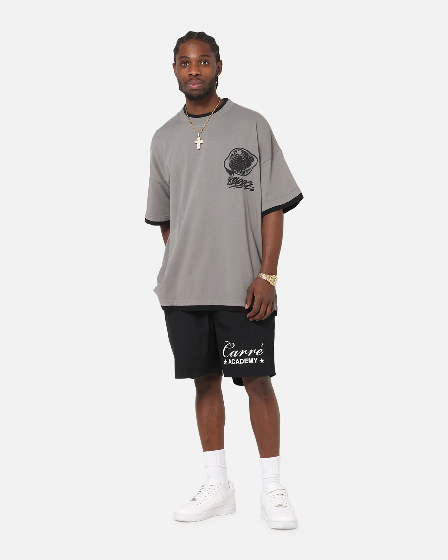 Carre Worldwide Layered T-Shirt Grey/Black - Image 4