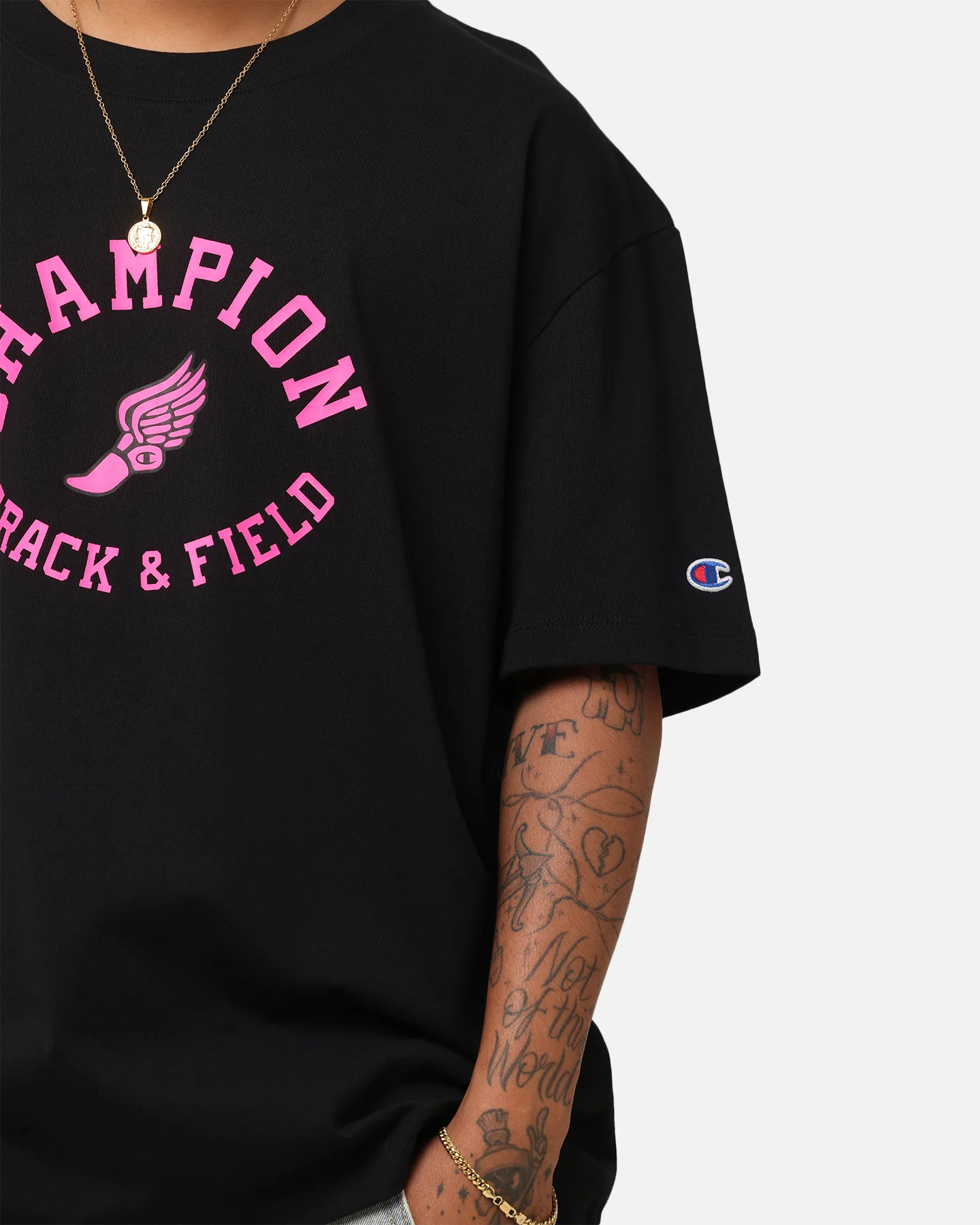 Champion Heritage Collegiate Track And Field T-Shirt Black/Pink - Image 6