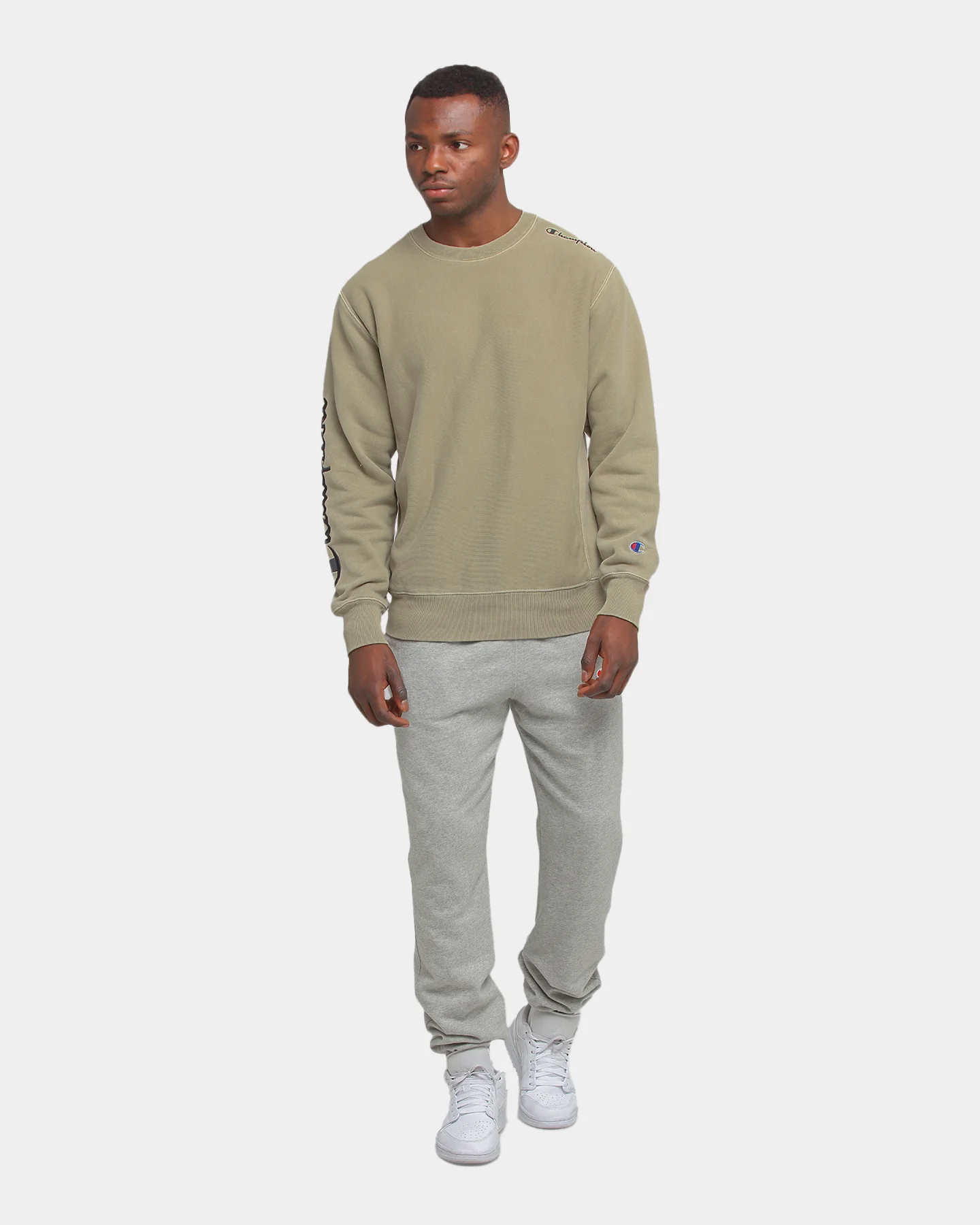 Champion Rev Weave Multi Script Crew American Khaki - Image 2