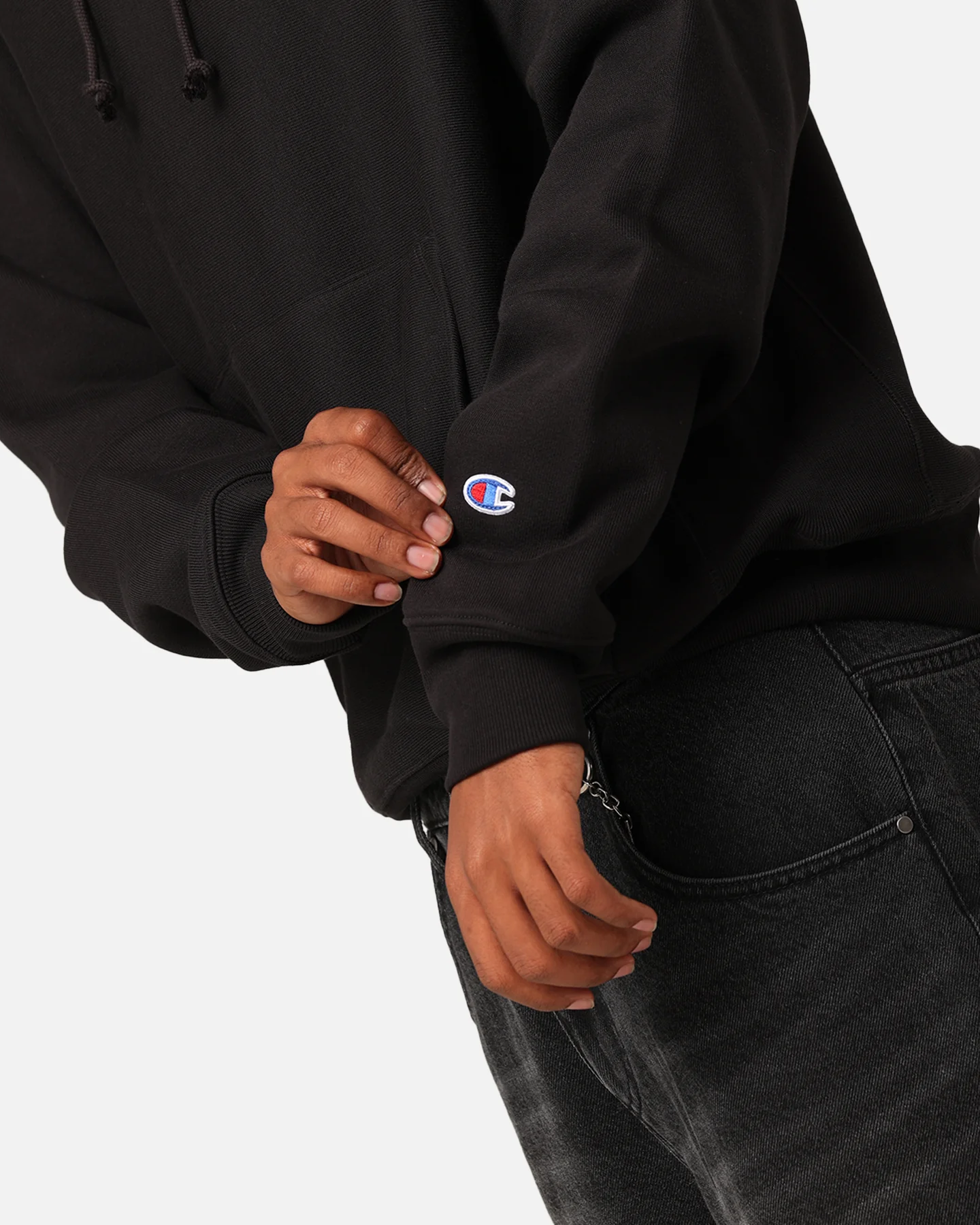 Champion Reverse Weave Small C Hoodie Black - Image 6