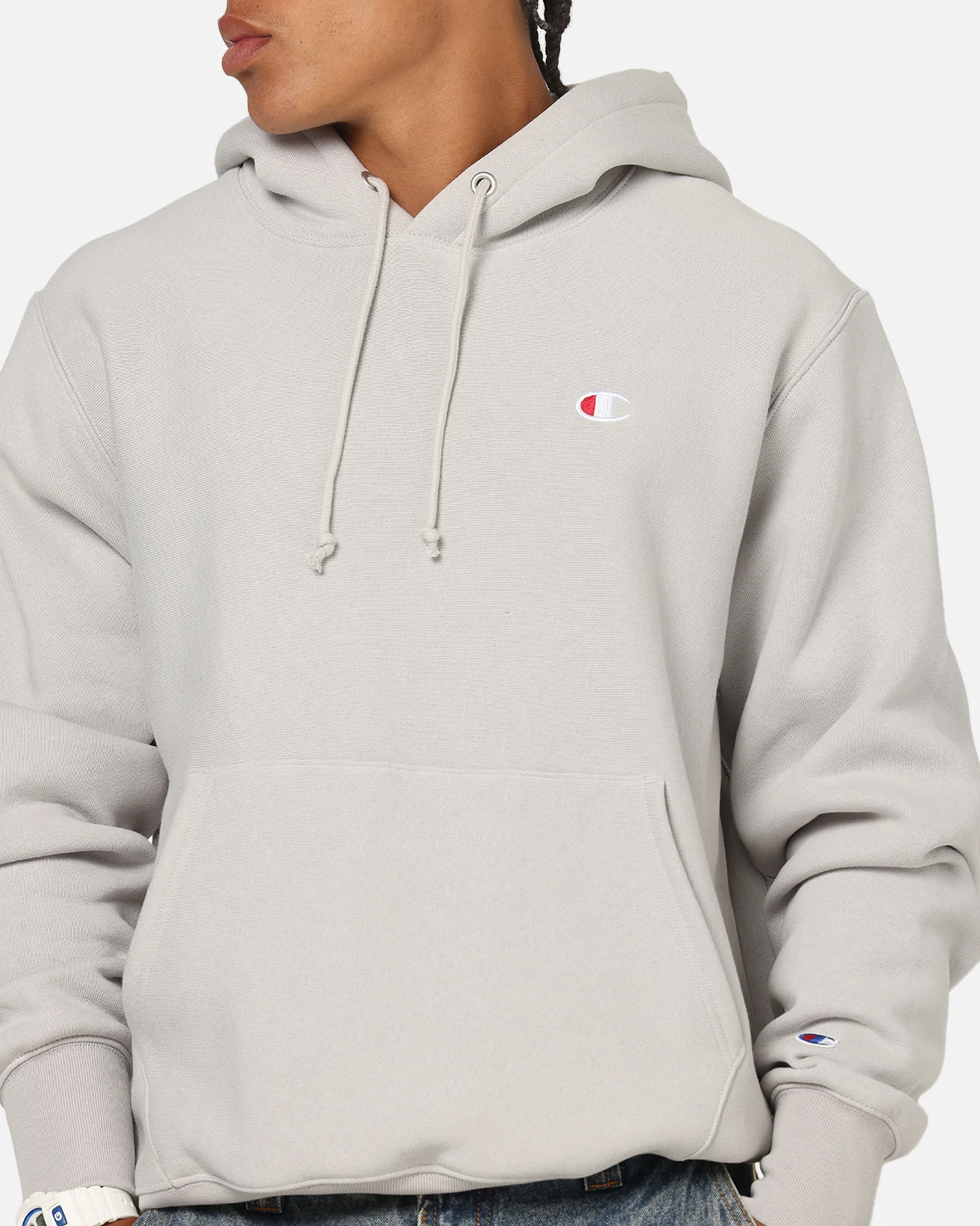 Champion Reverse Weave Small C Hoodie Grey - Image 6