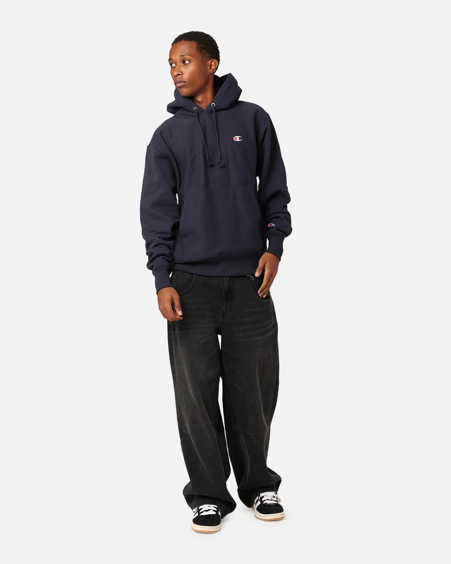 Champion Reverse Weave Small C Hoodie Navy - Image 2