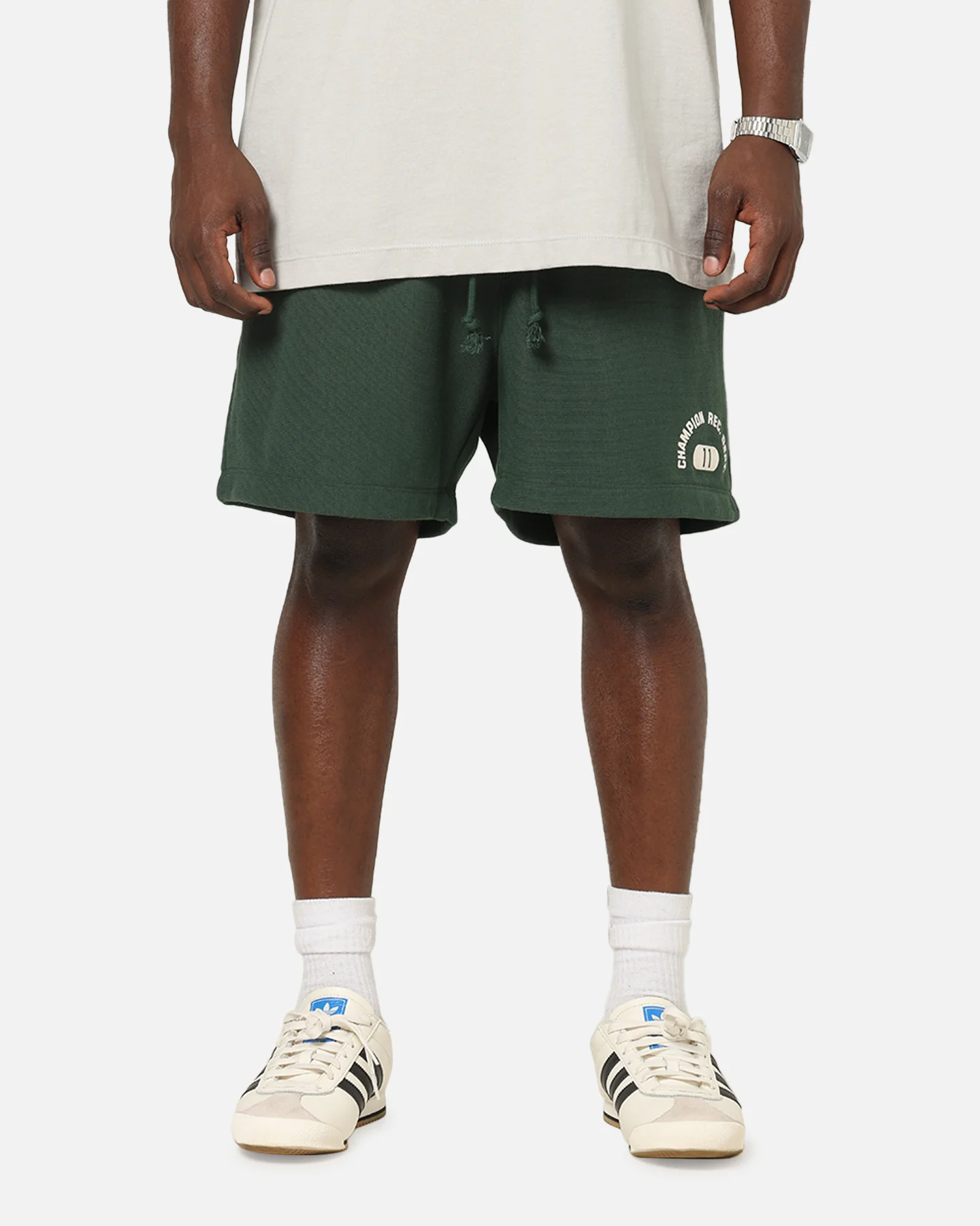 Champion Reverse Weave Terry Flock 5" Shorts Dark Green - Image 5