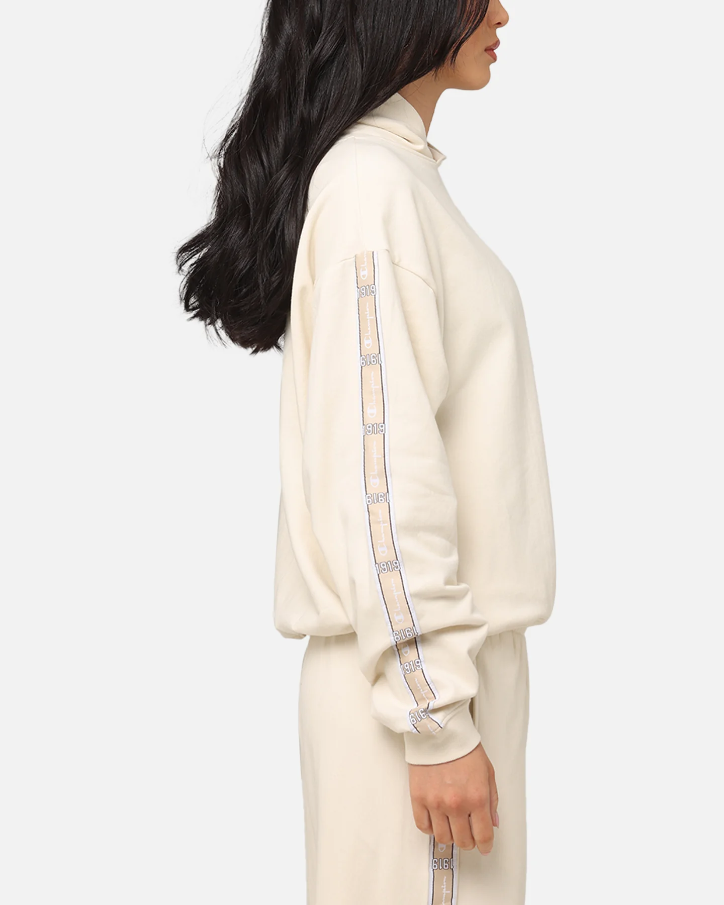 Champion Women's Lux Taping Hoodie Natural - Image 4