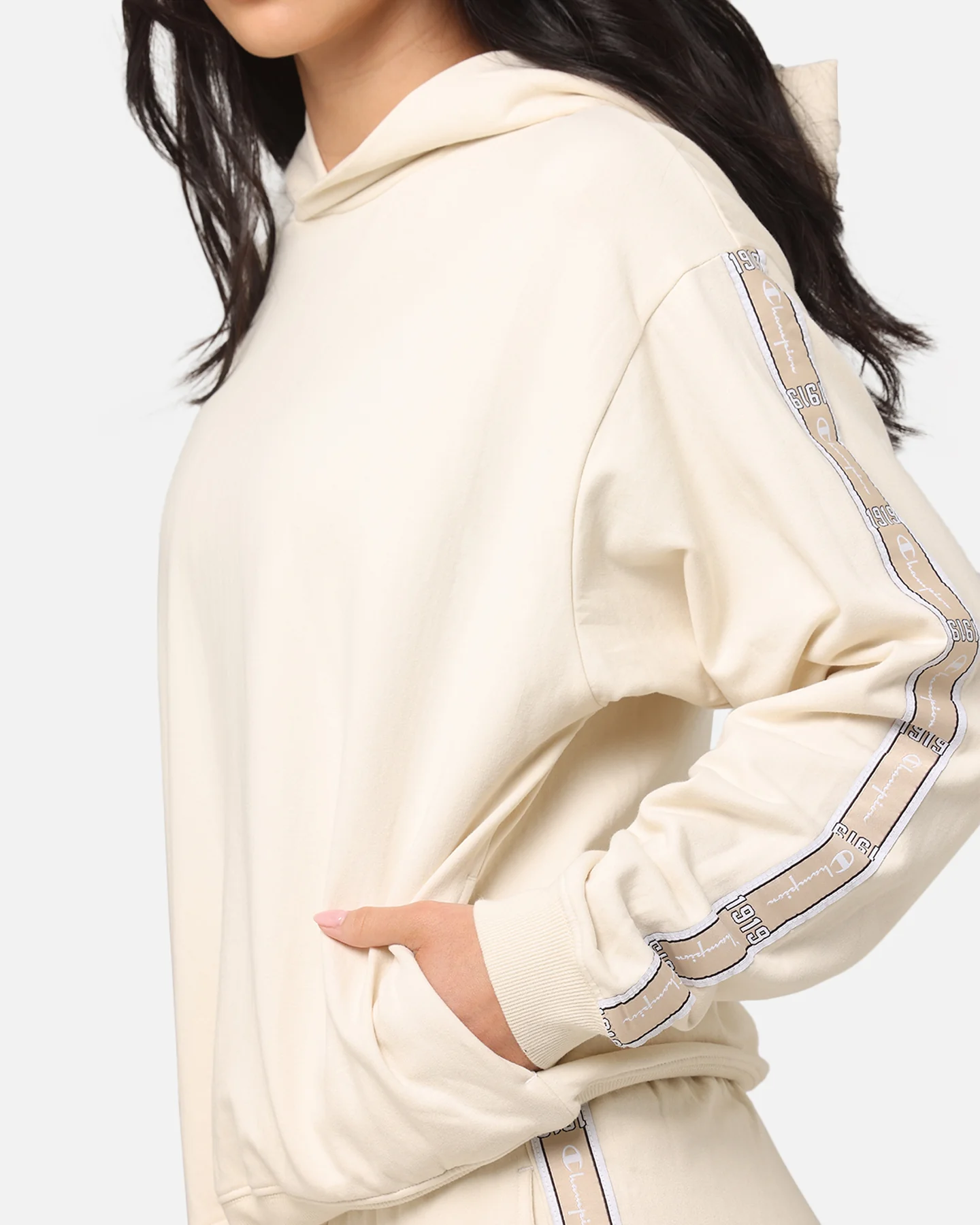 Champion Women's Lux Taping Hoodie Natural - Image 6