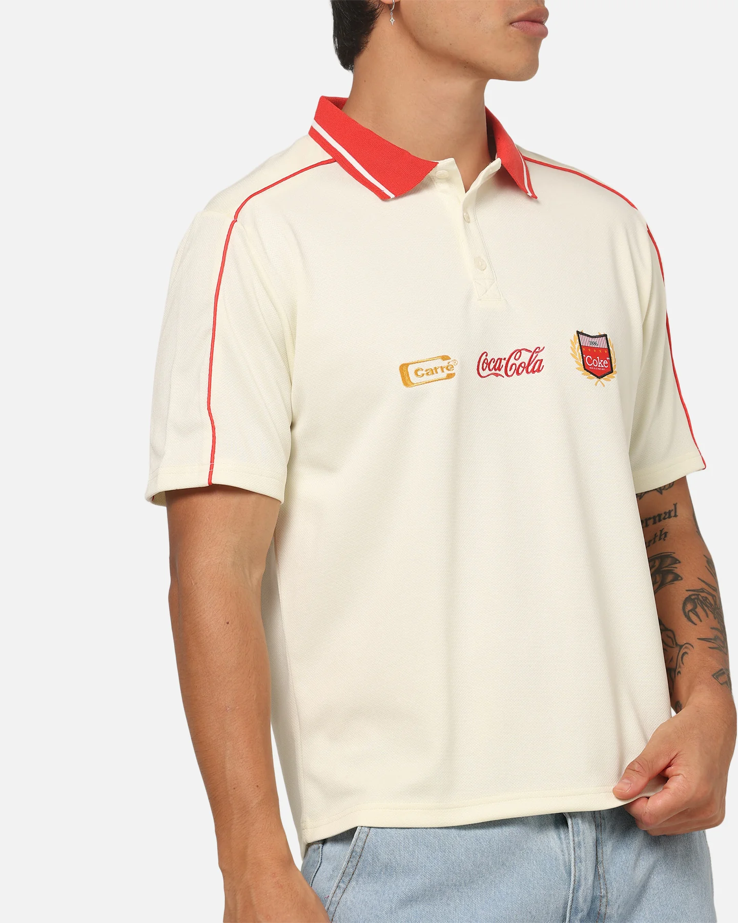 Carre Carré X Coca Cola Club Crest Polo Shirt Off White - Image 6