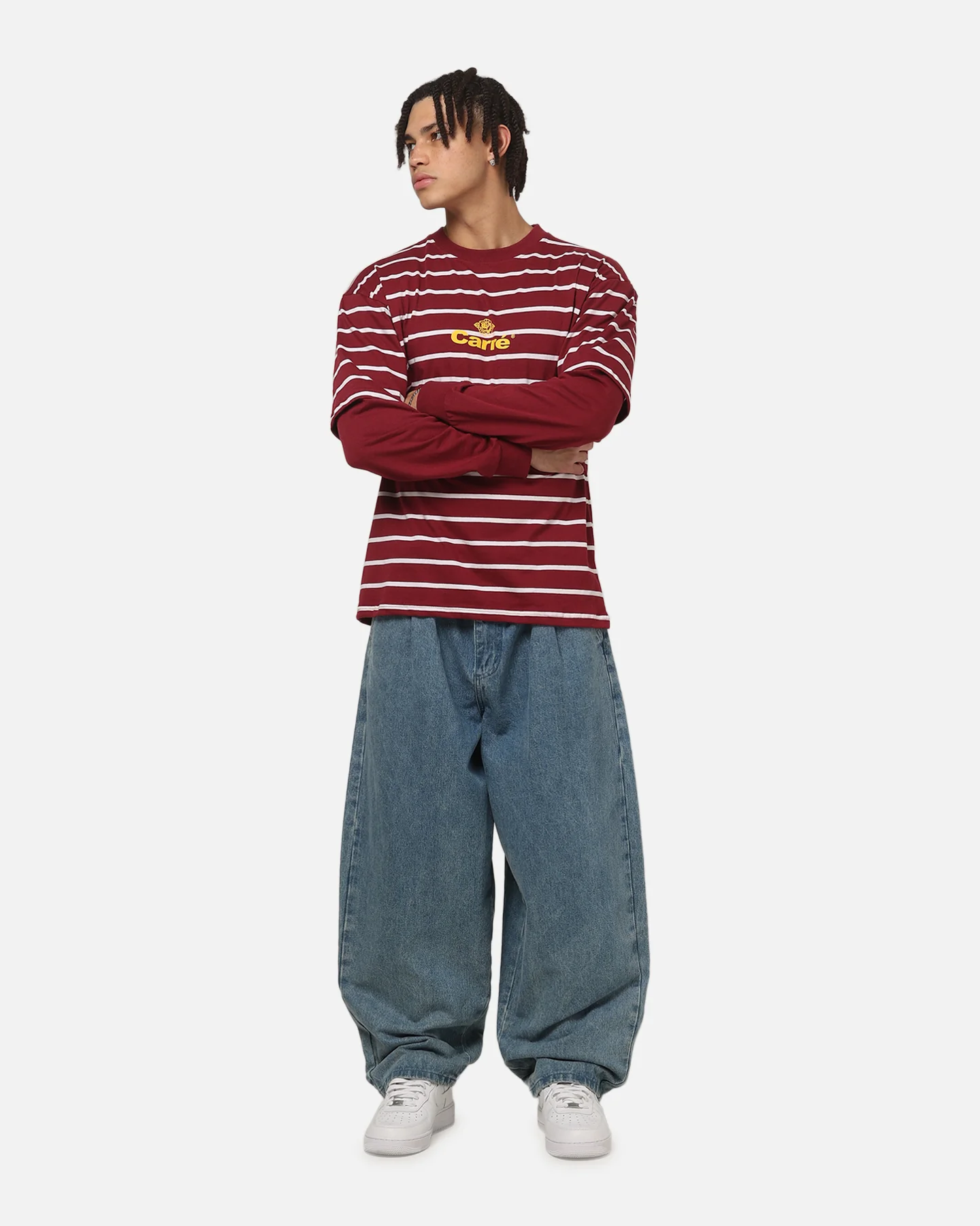 Carre Club Stripe Long Sleeve T-Shirt Burgundy Stripe - Image 2