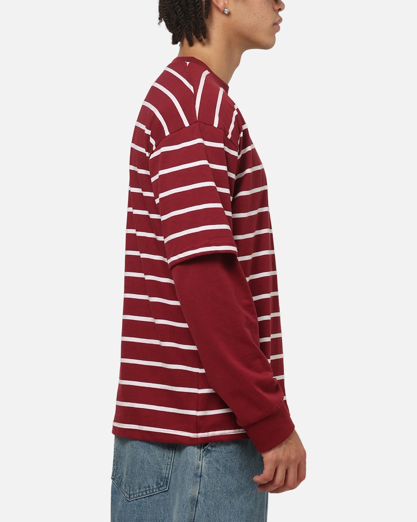 Carre Club Stripe Long Sleeve T-Shirt Burgundy Stripe - Image 4