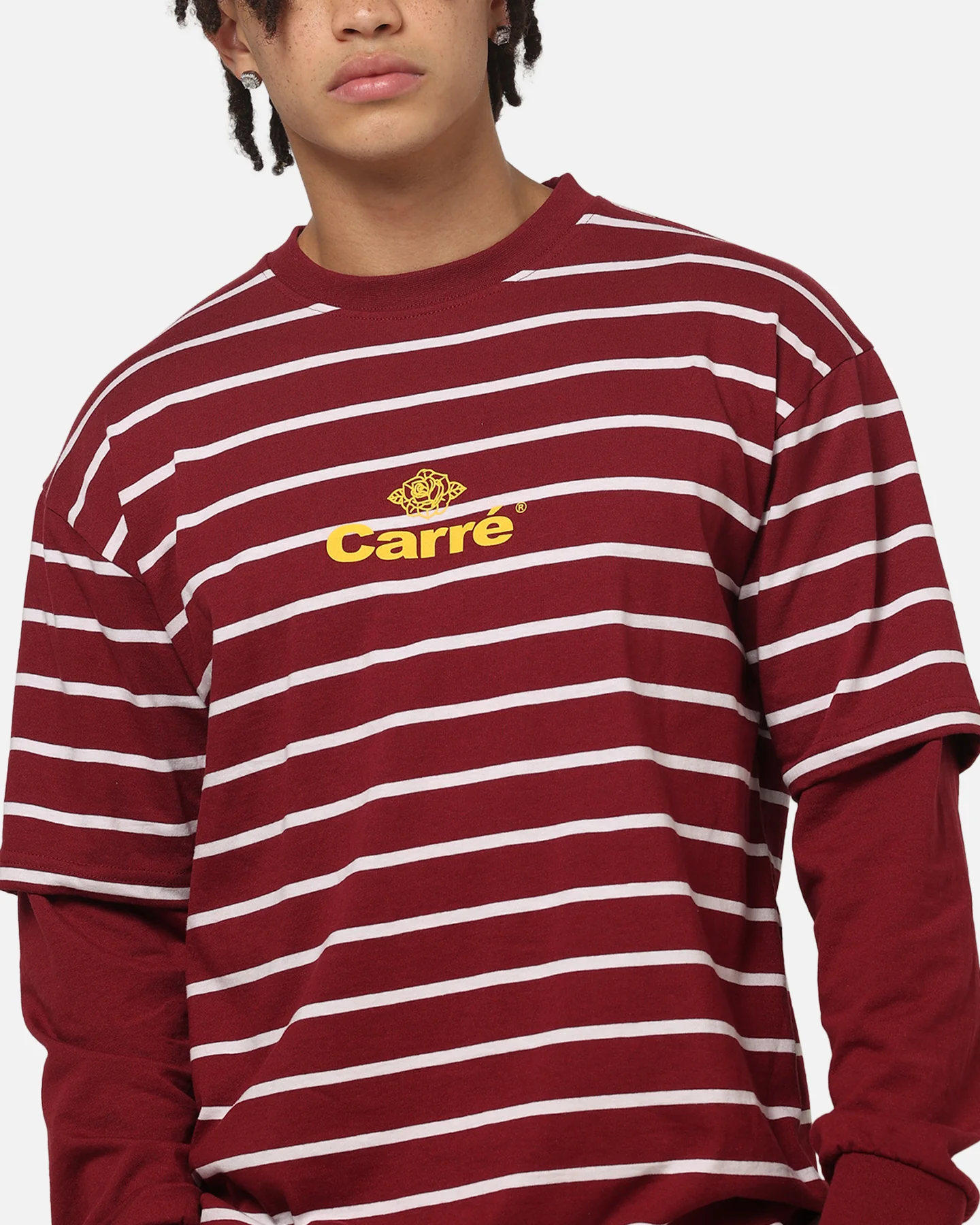 Carre Club Stripe Long Sleeve T-Shirt Burgundy Stripe - Image 6