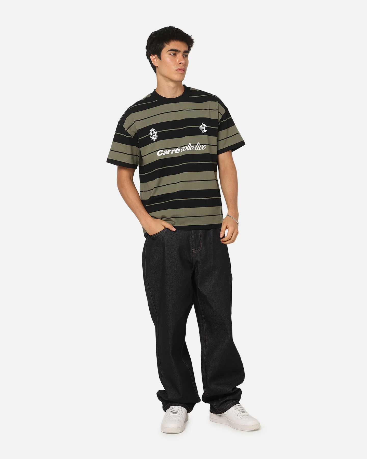 Carre Collective Stripe T-Shirt Black/Olive - Image 2