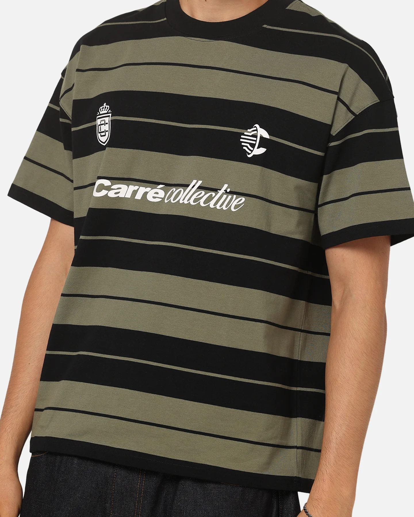 Carre Collective Stripe T-Shirt Black/Olive - Image 6