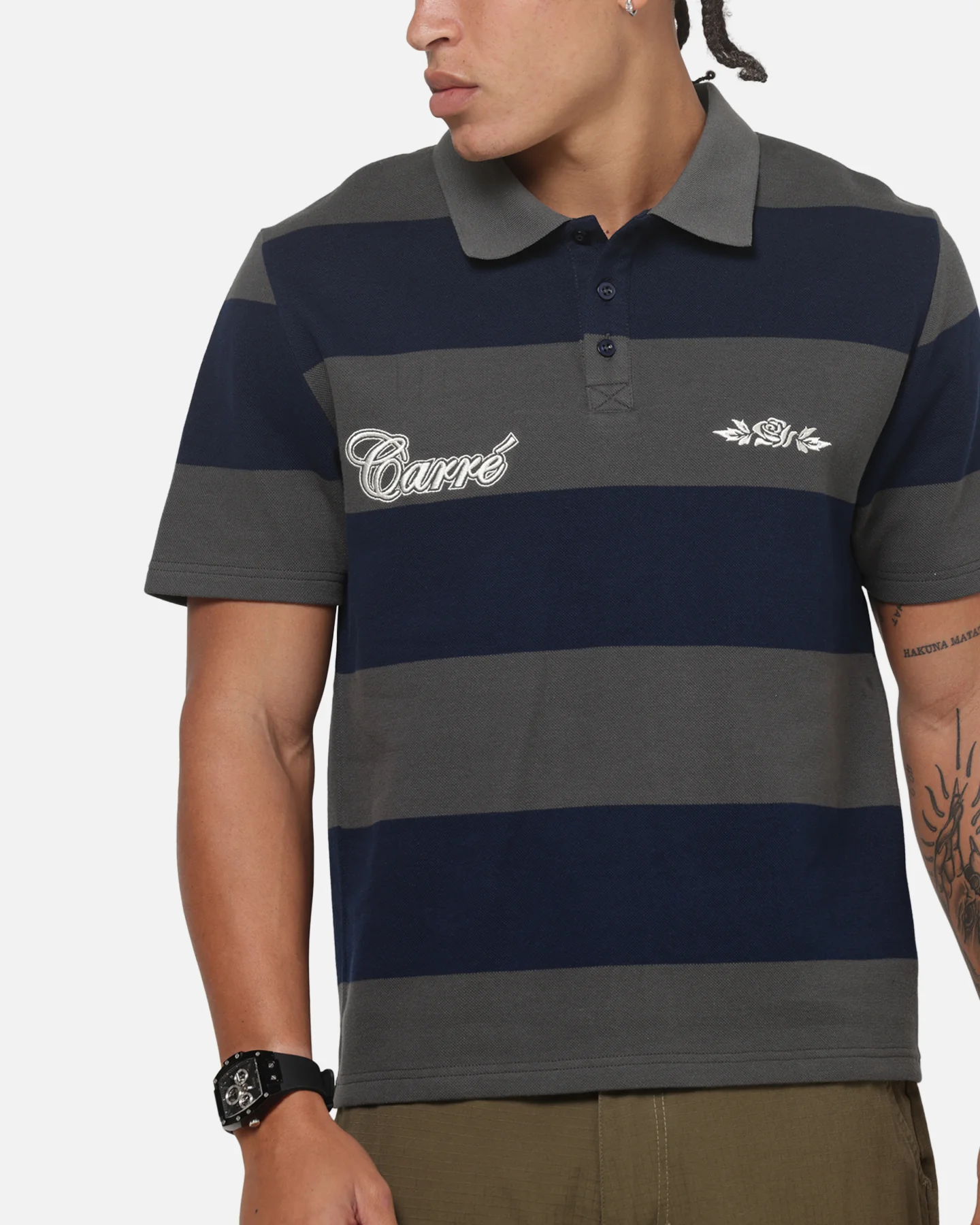 Carre Common Striped Polo Forest/Navy - Image 6