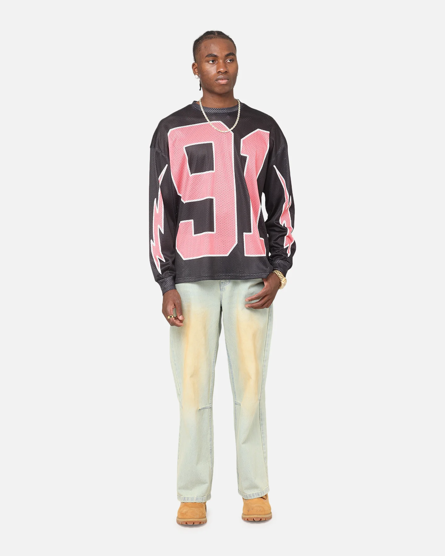 Criminal Damage 91 Mesh Long Sleeve T-Shirt Caviar - Image 2