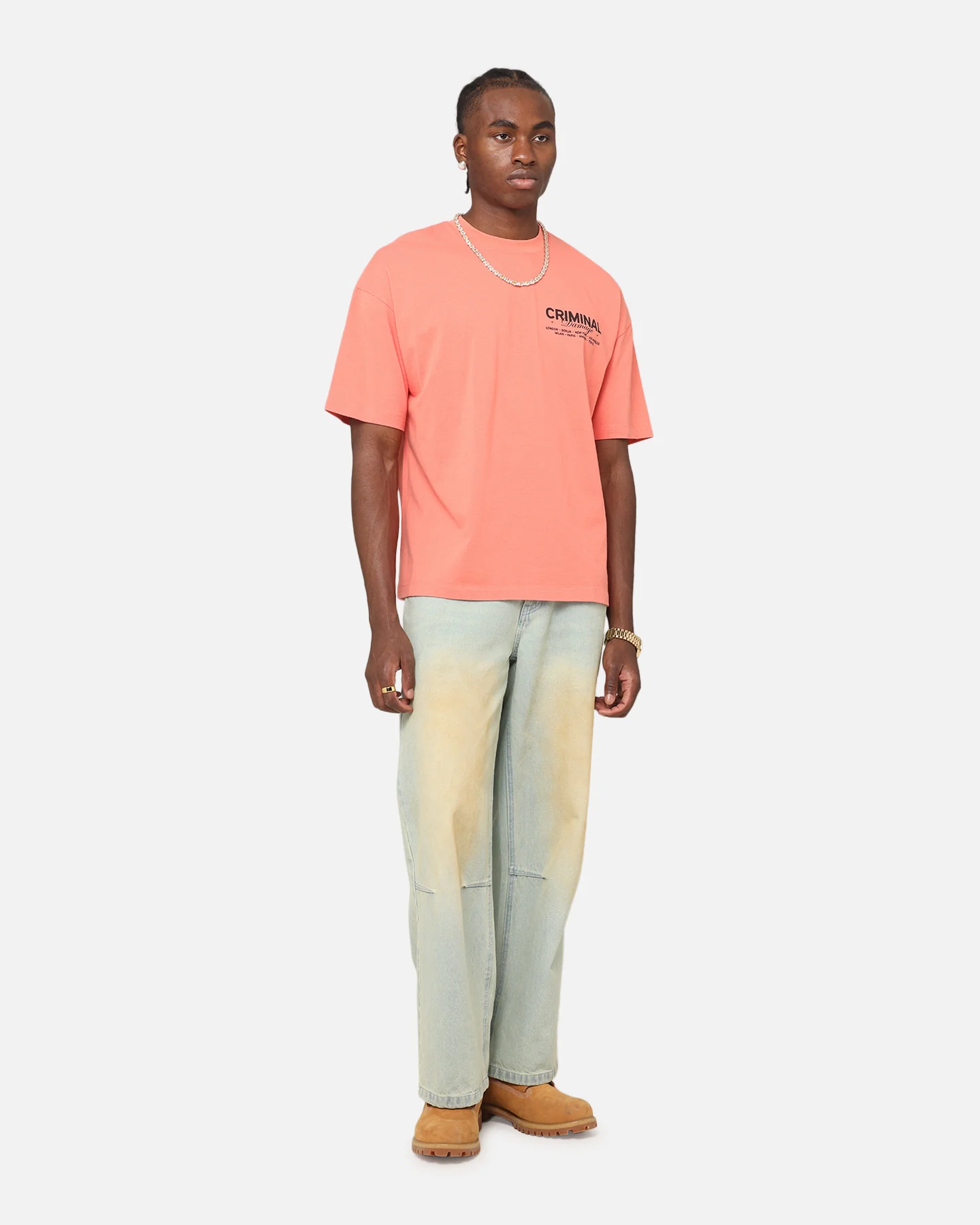 Criminal Damage International T-Shirt Coral - Image 4