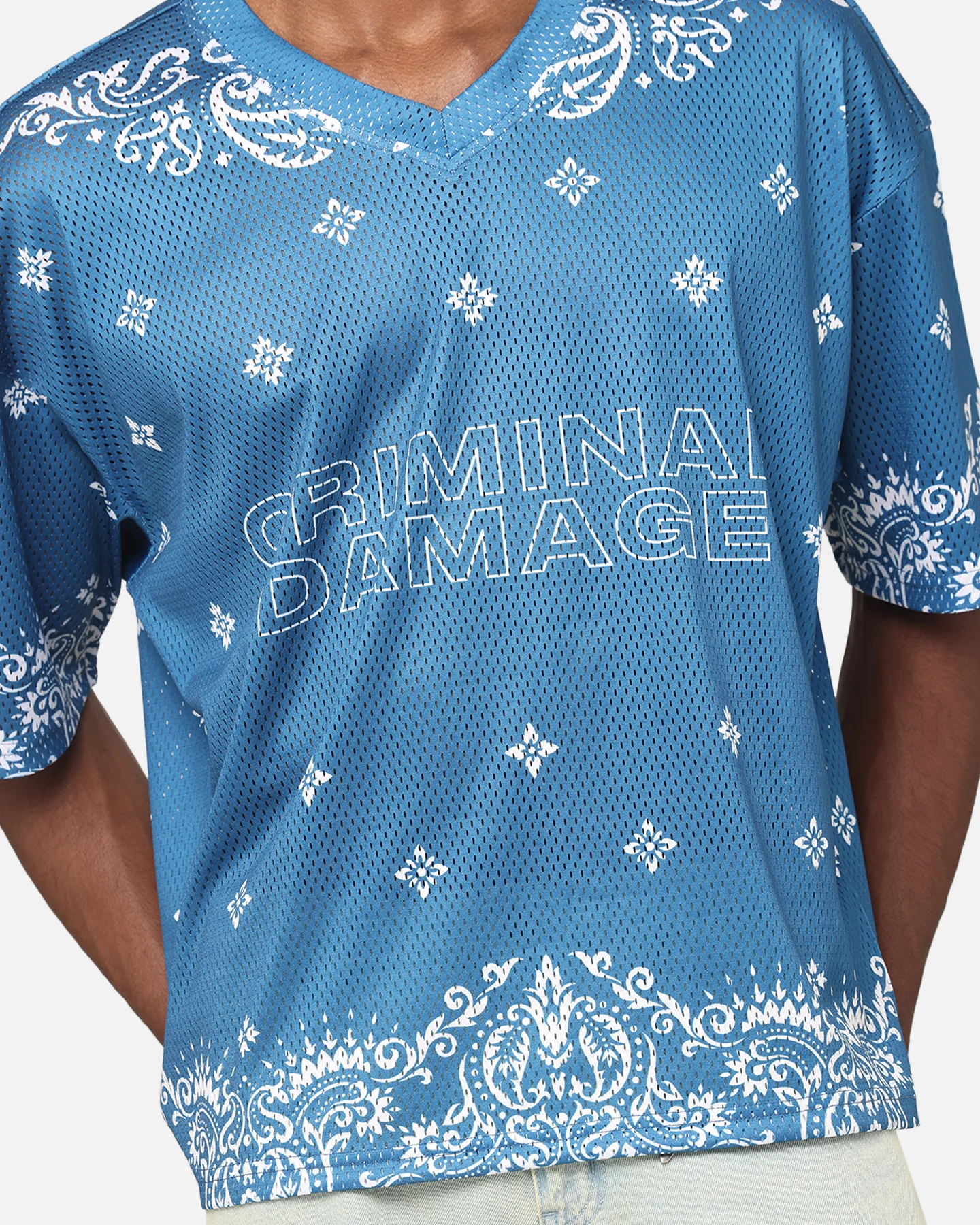 Criminal Damage Paisley Mesh Top Blue/White - Image 7