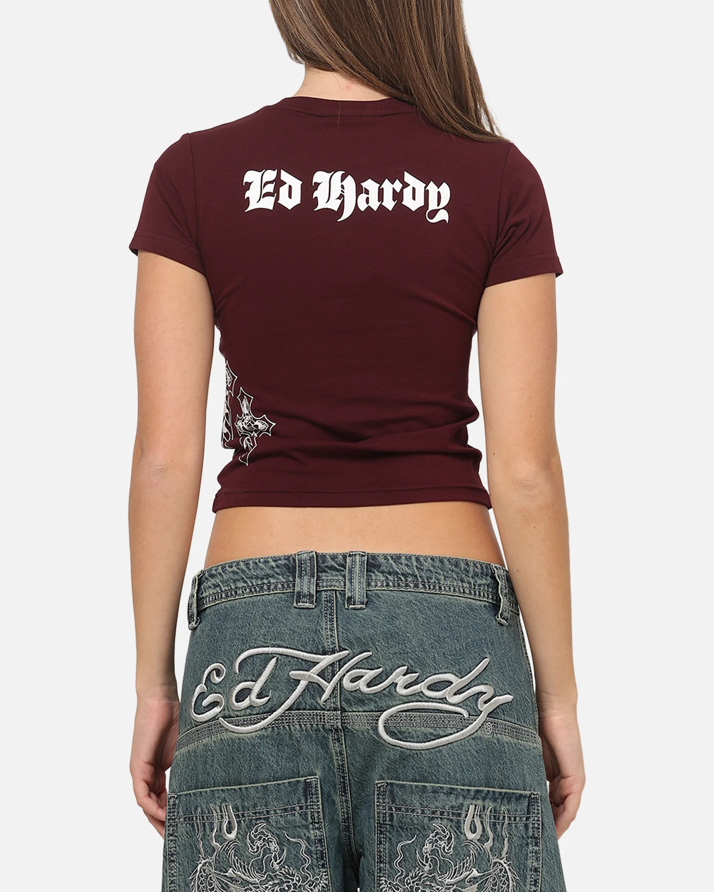 Ed Hardy Women's Cross Baby T-Shirt Plum - Image 2