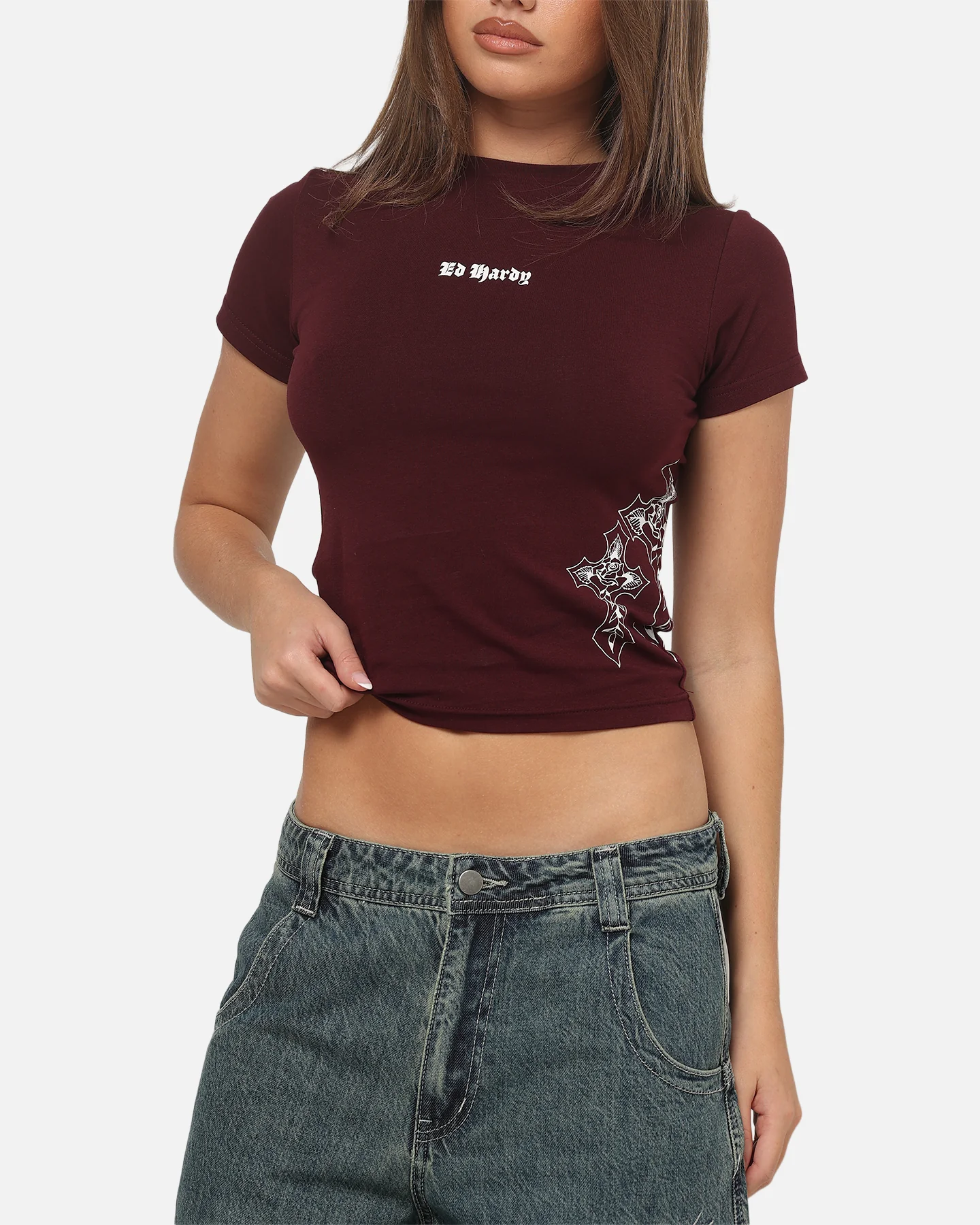 Ed Hardy Women's Cross Baby T-Shirt Plum - Image 7