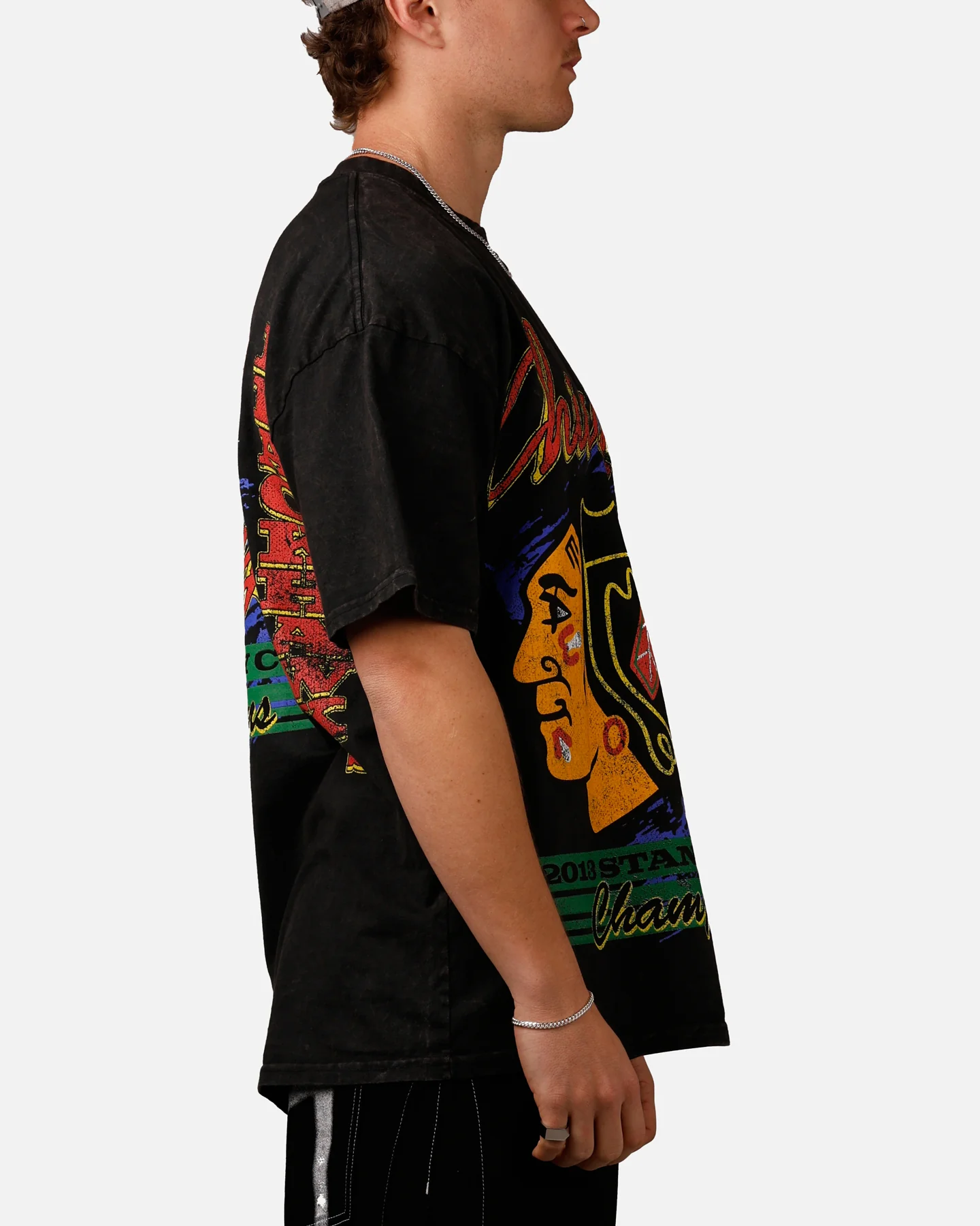 Culture Kings Chicago Blackhawks Vintage T-Shirt Black Acidwash - Image 4