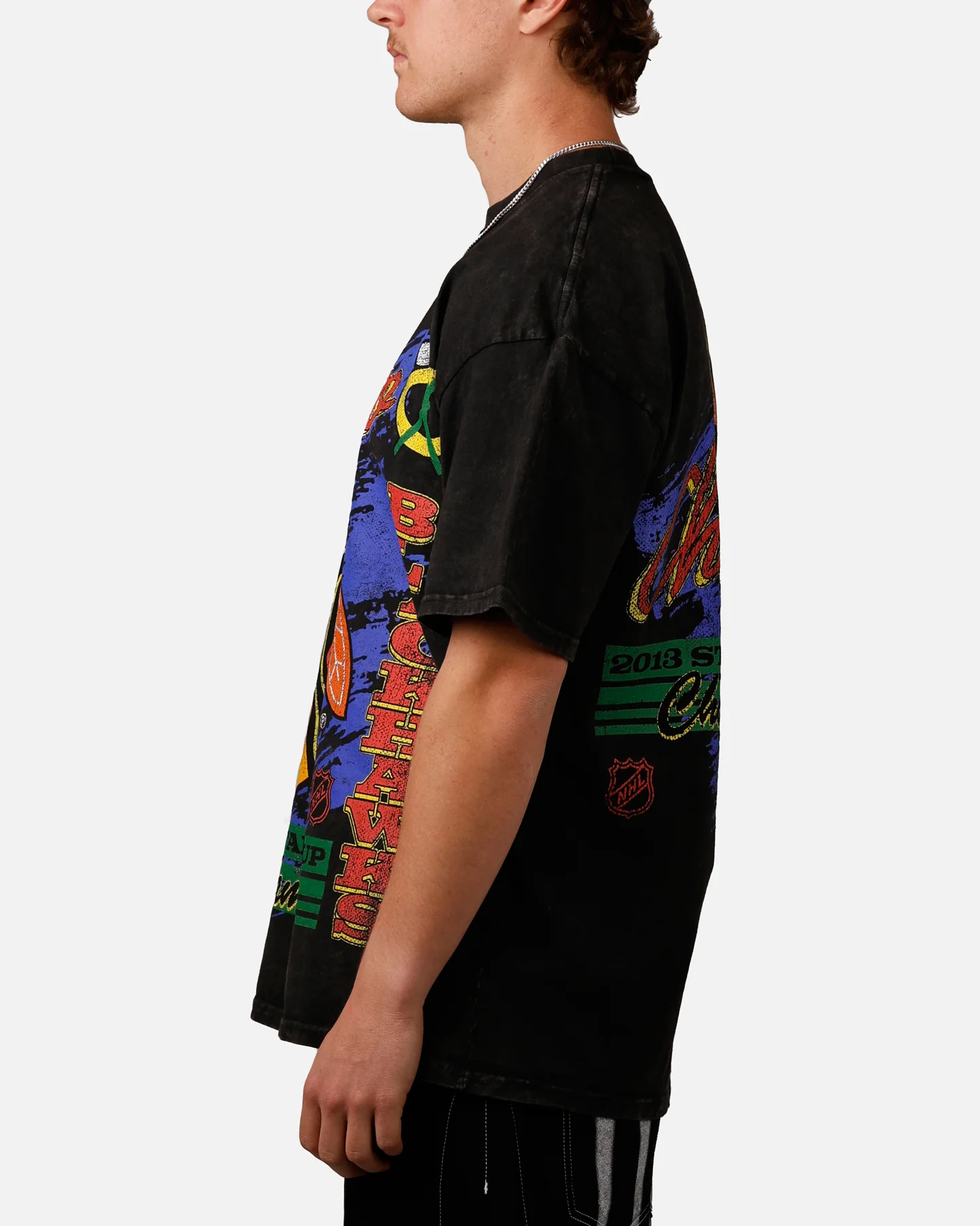 Culture Kings Chicago Blackhawks Vintage T-Shirt Black Acidwash - Image 5