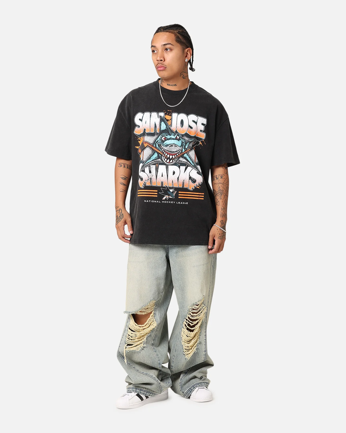 Culture Kings San Jose Sharks Shark Attack Heavy T-Shirt Vintage Black - Image 2