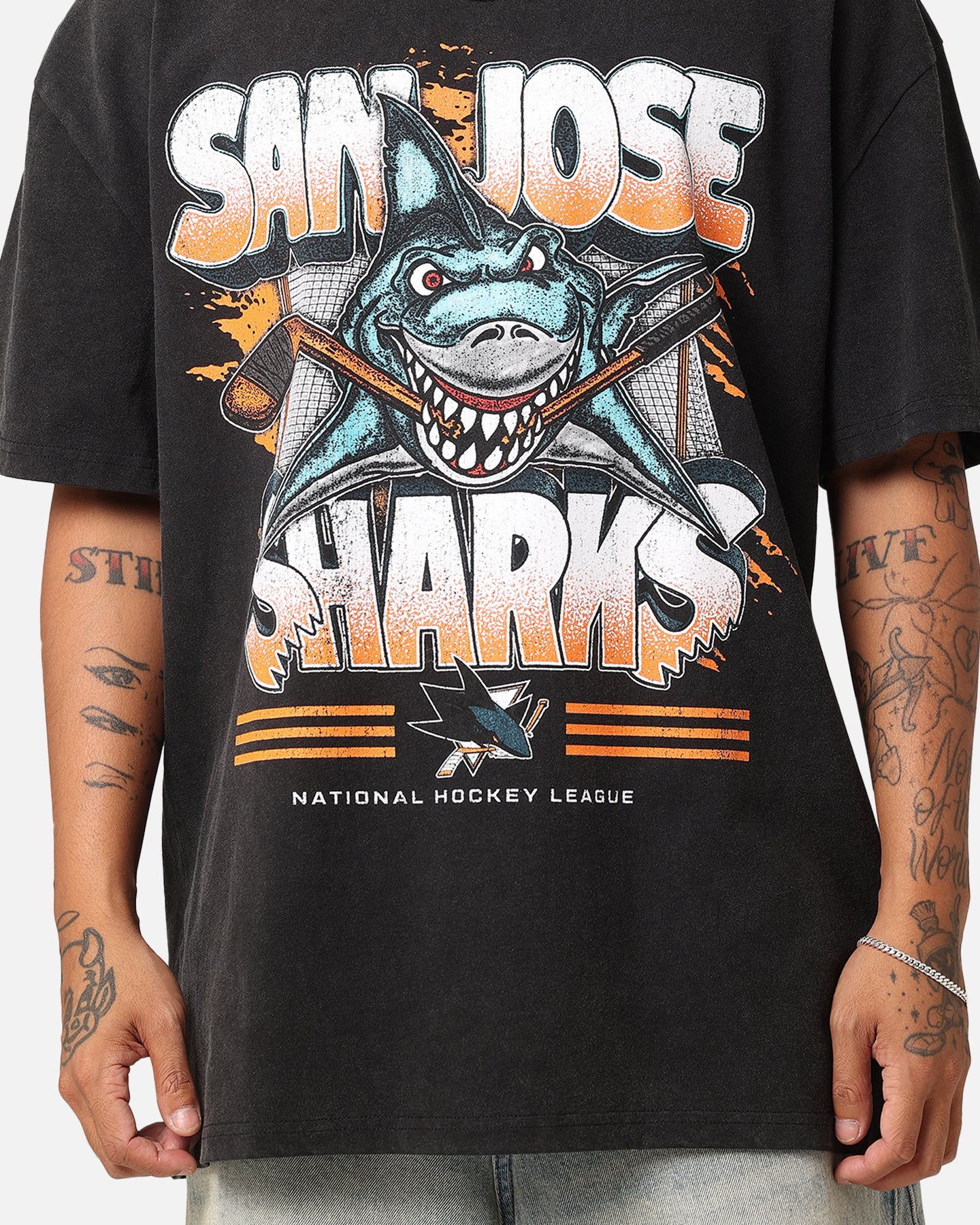 Culture Kings San Jose Sharks Shark Attack Heavy T-Shirt Vintage Black - Image 3