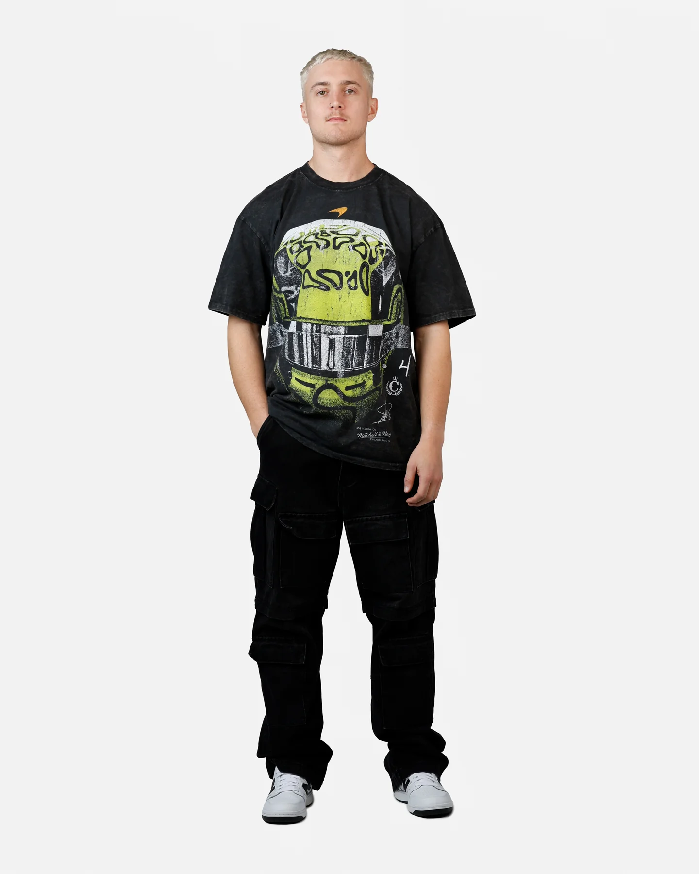 Culture Kings X Mclaren Lando Norris 'Vegas Grand Prix 2024' Helmet T-Shirt Black Acidwash - Image 3
