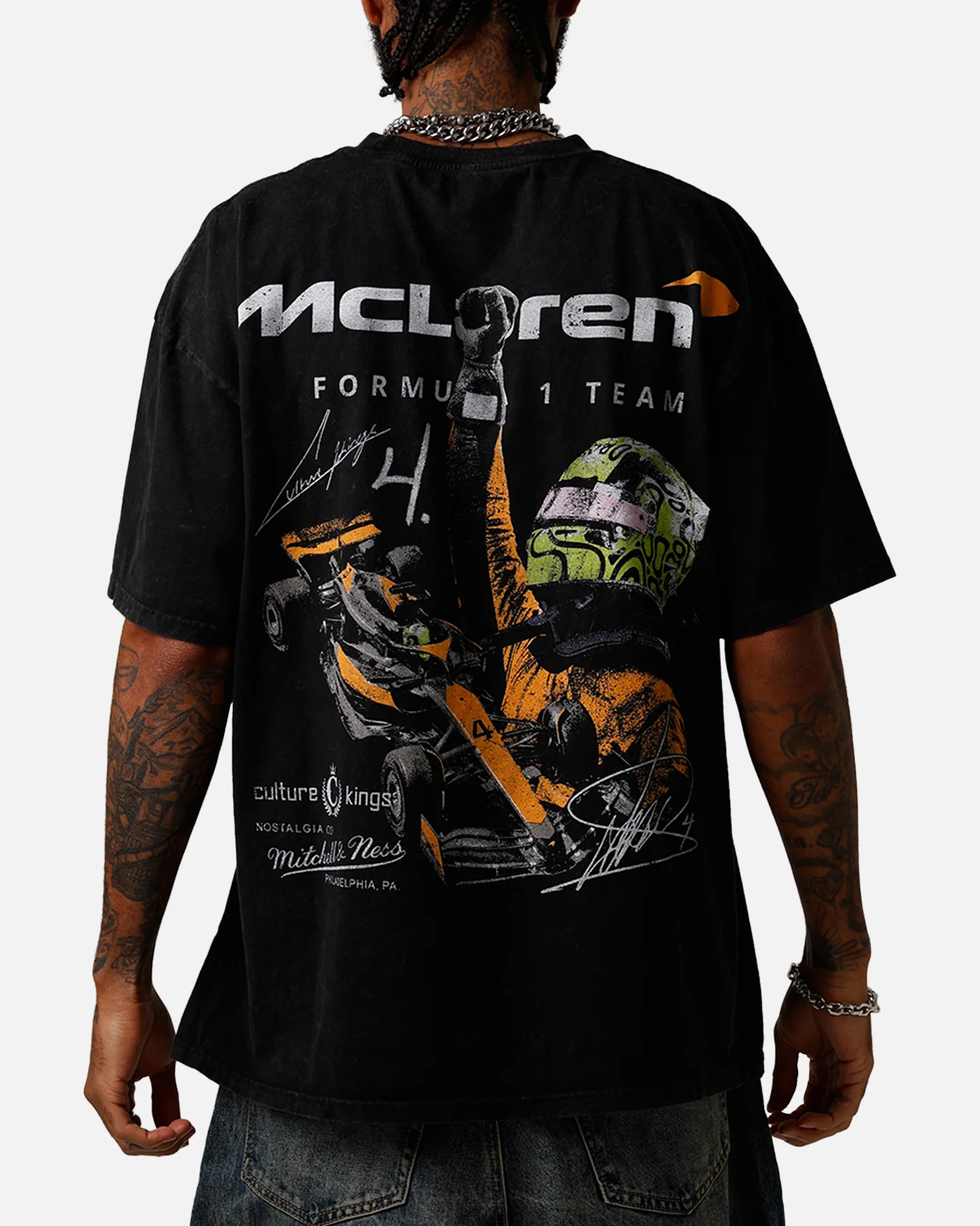 Culture Kings X Mclaren Lando Norris 'Vegas Grand Prix 2024' Signature T-Shirt Black Acidwash - Image 2