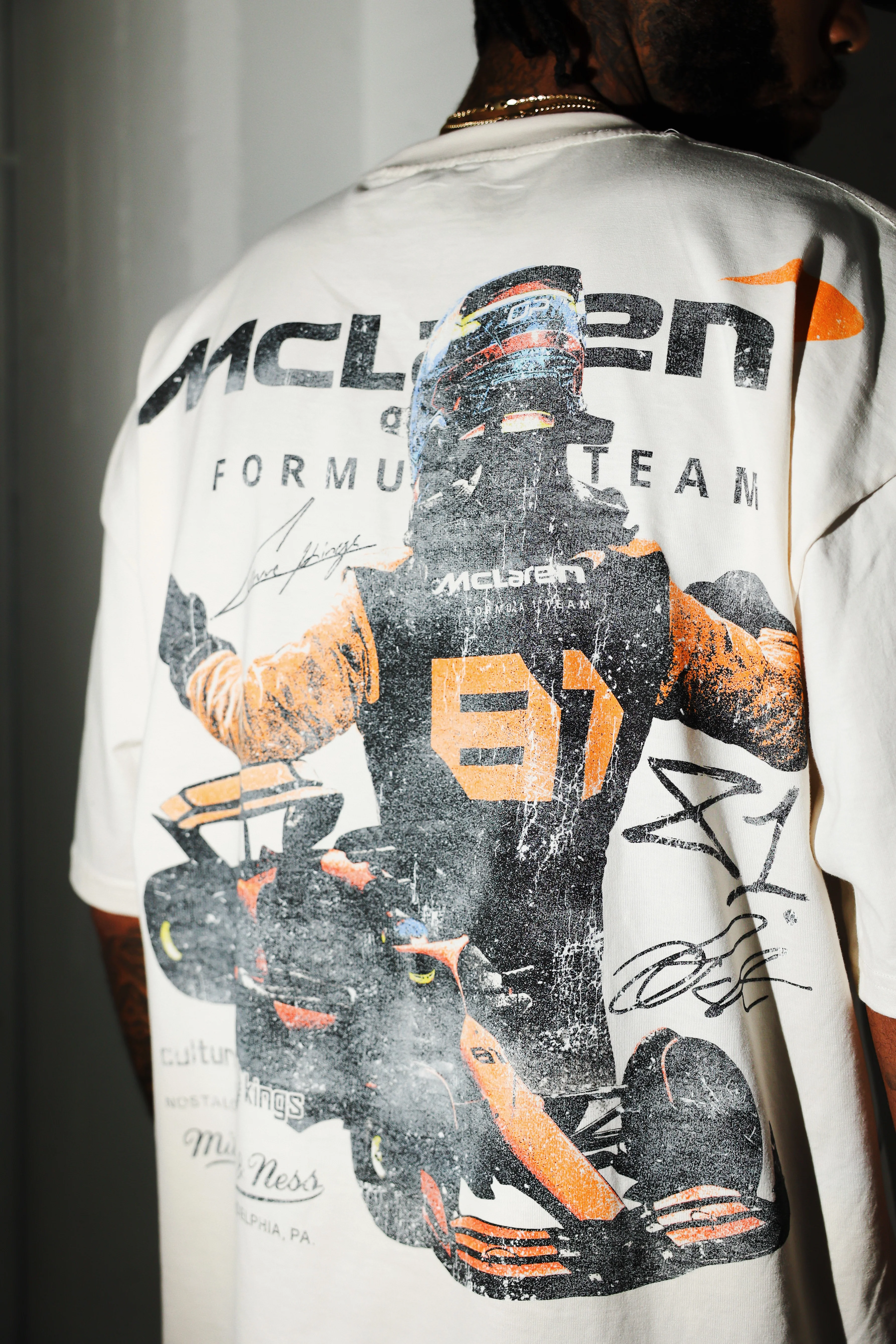 Culture Kings X Mclaren Oscar Piastri 'Vegas Grand Prix 2024' Signature T-Shirt Off White - Image 7