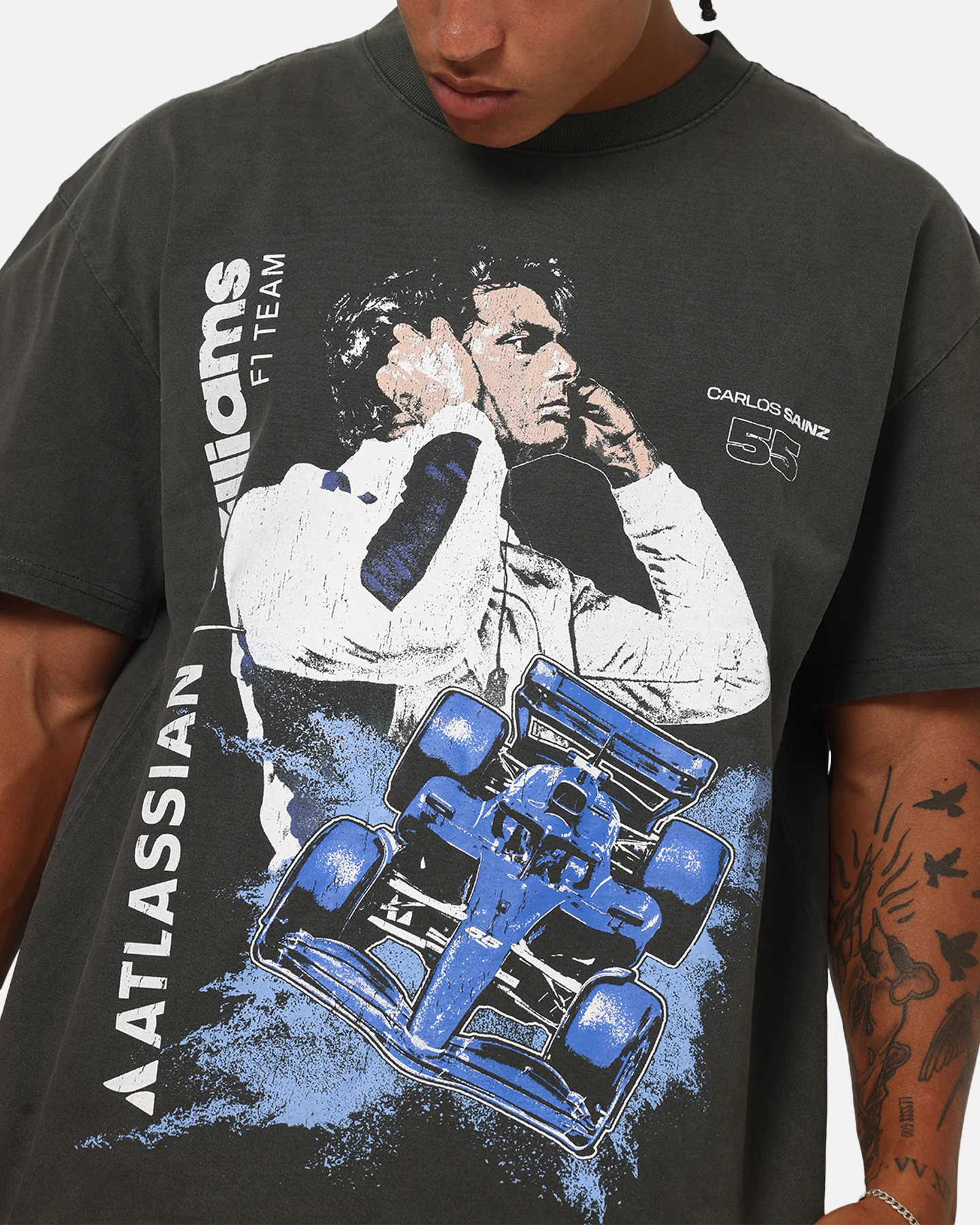 Culture Kings X Atlassian Williams F1 Team Carlos Sainz Jr. Heavy T-Shirt Black Acidwash - Image 7
