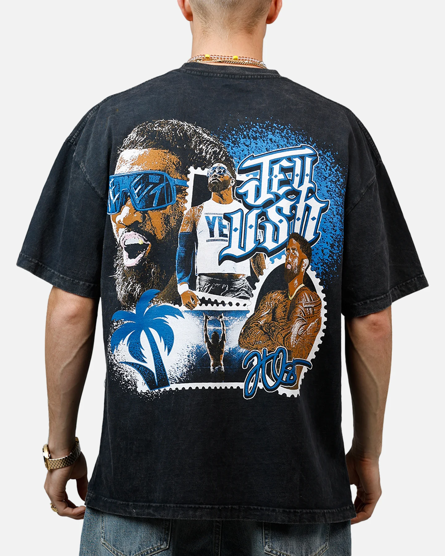 Culture Kings X WWE Jey Uso Wrestlemania XLI Vintage T-Shirt Black Acidwash - Image 2