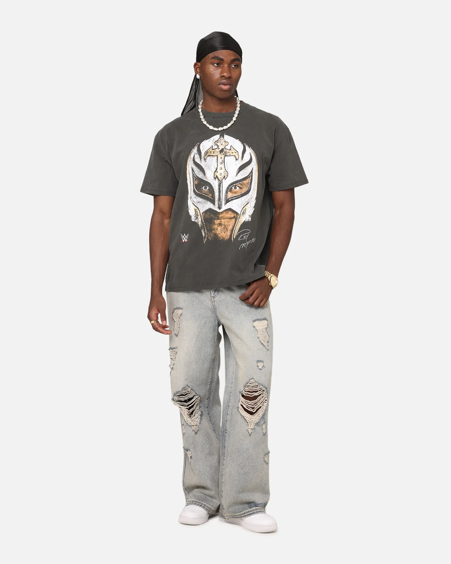Culture Kings X WWE Rey Mysterio Big Head Heavyweight T-Shirt Black Wash - Image 3