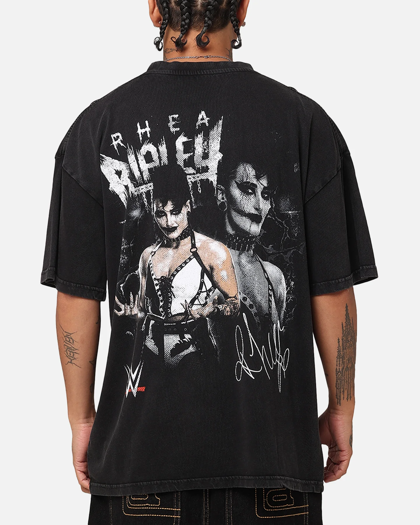 Culture Kings X WWE Rhea Ripley Vintage T-Shirt Black Acidwash - Image 2