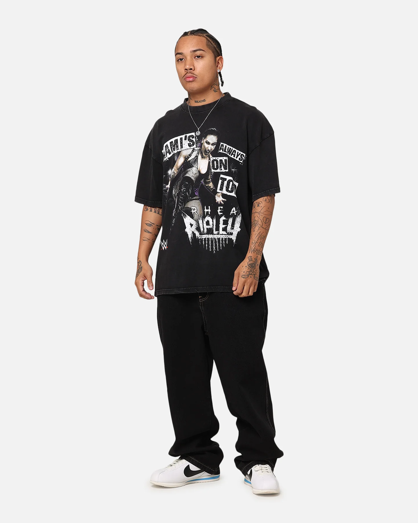 Culture Kings X WWE Rhea Ripley Vintage T-Shirt Black Acidwash - Image 3