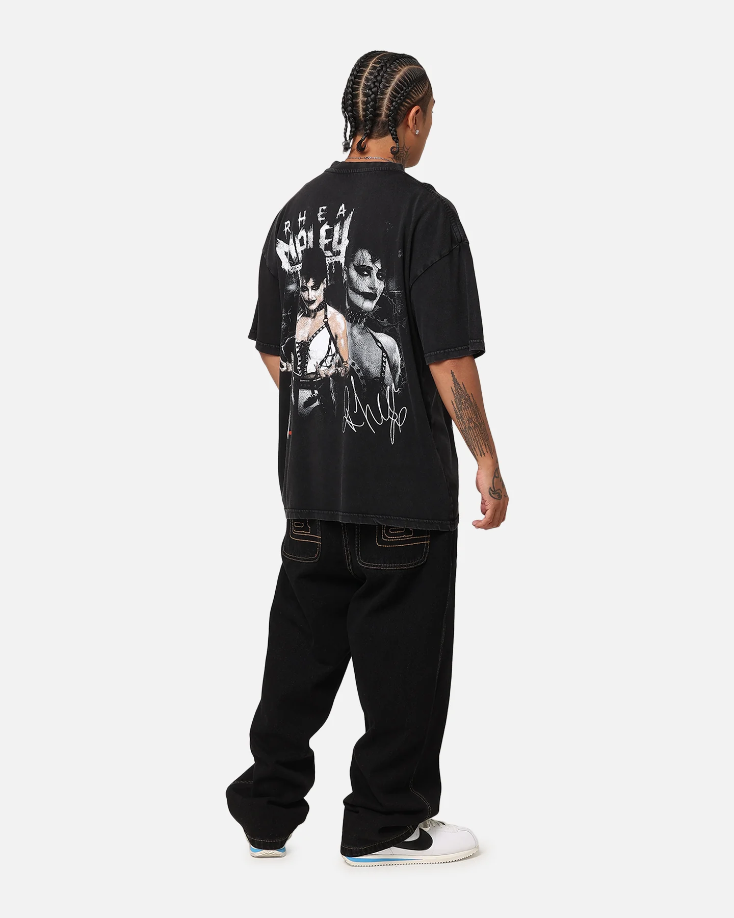 Culture Kings X WWE Rhea Ripley Vintage T-Shirt Black Acidwash - Image 4