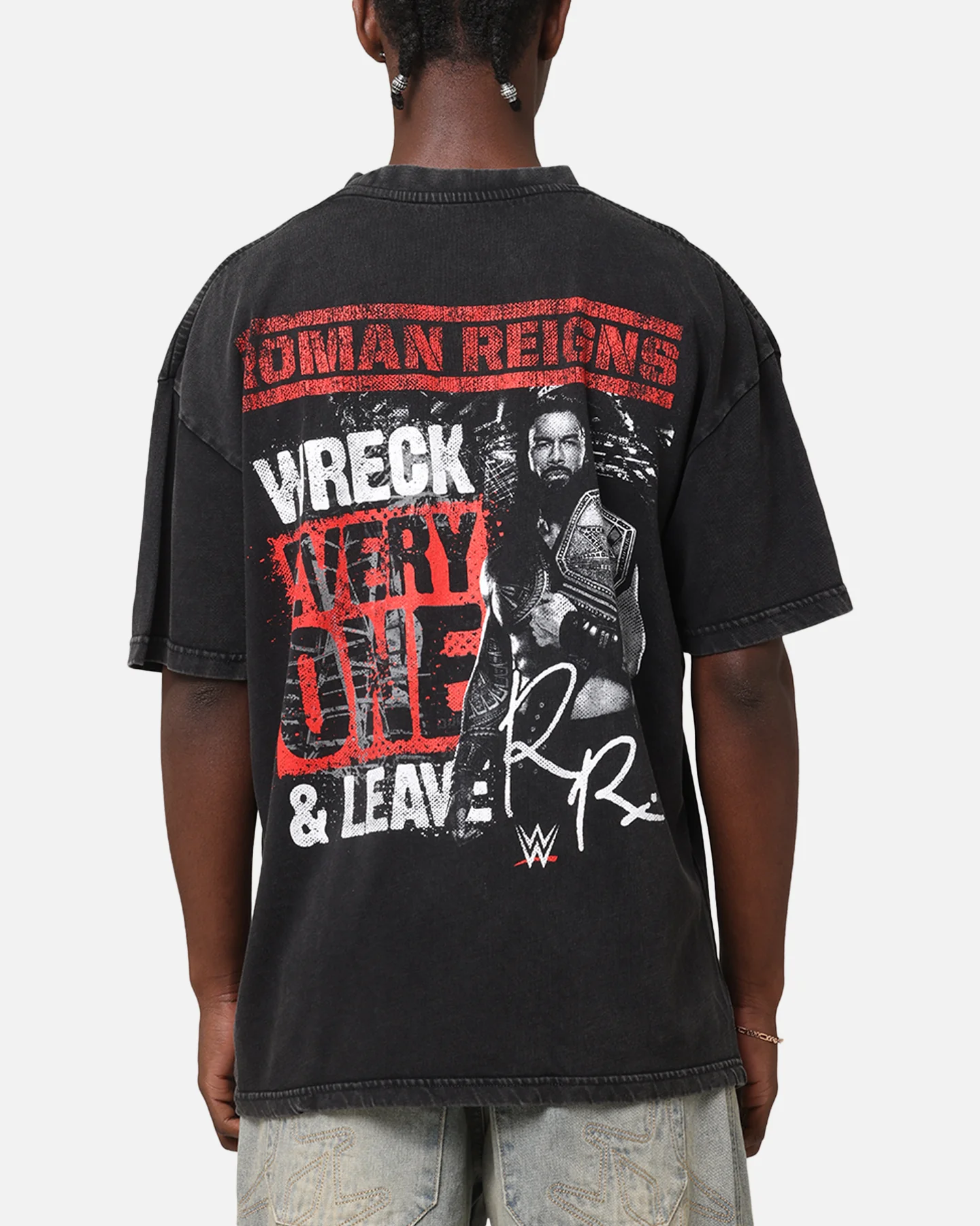 Culture Kings X WWE Roman Reigns Vintage T-Shirt Black Acidwash - Image 2