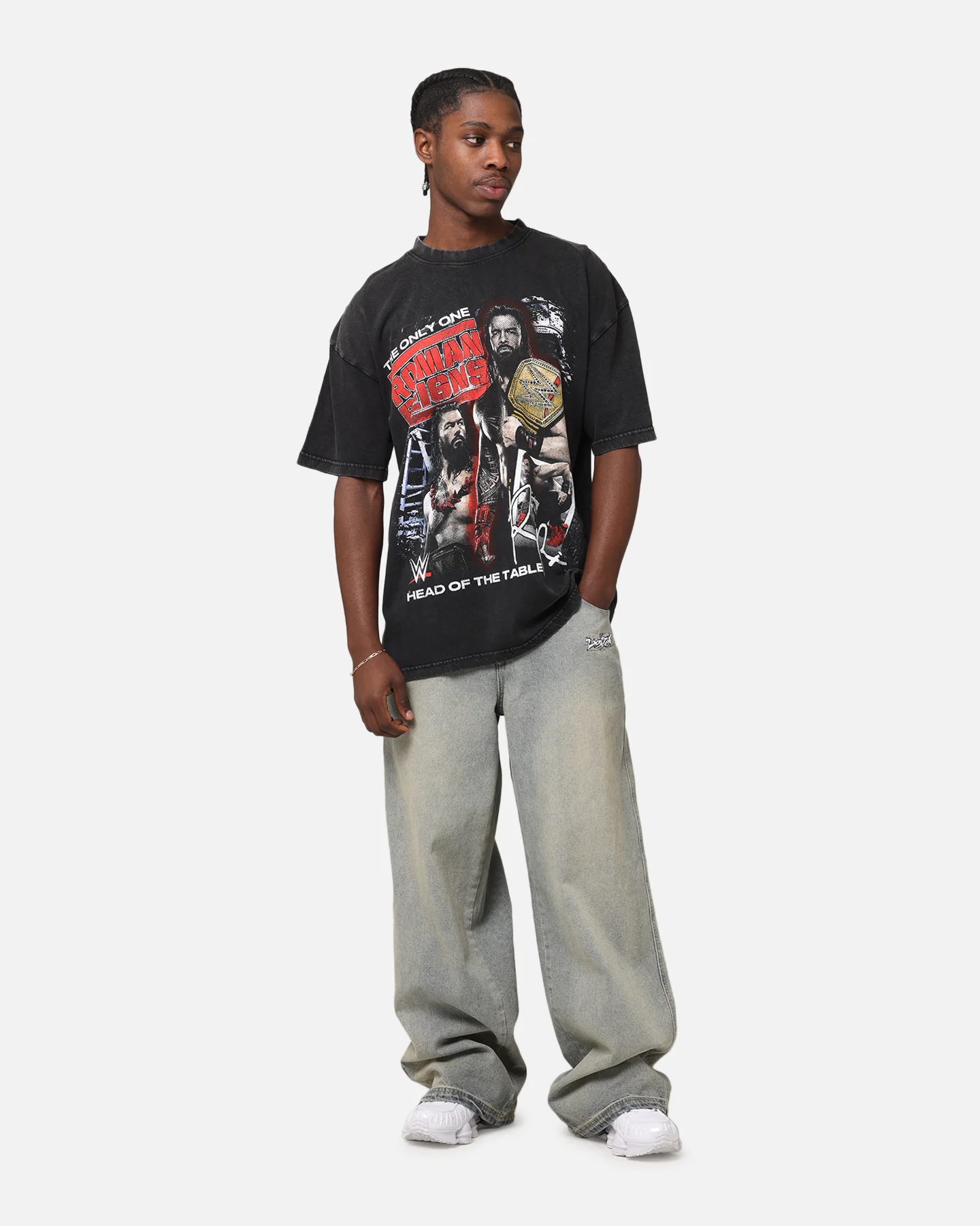 Culture Kings X WWE Roman Reigns Vintage T-Shirt Black Acidwash - Image 3