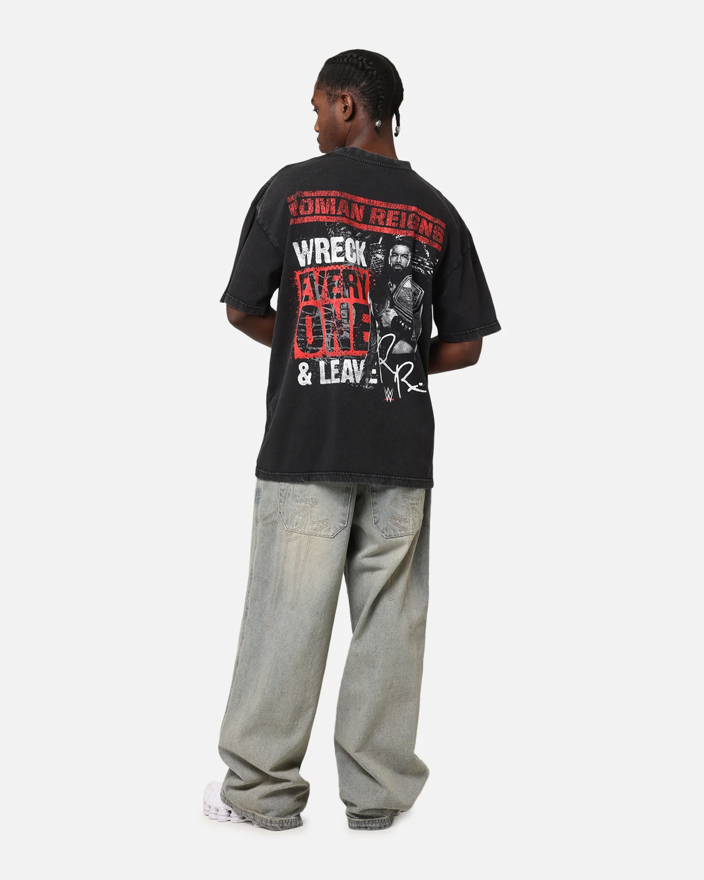 Culture Kings X WWE Roman Reigns Vintage T-Shirt Black Acidwash - Image 4