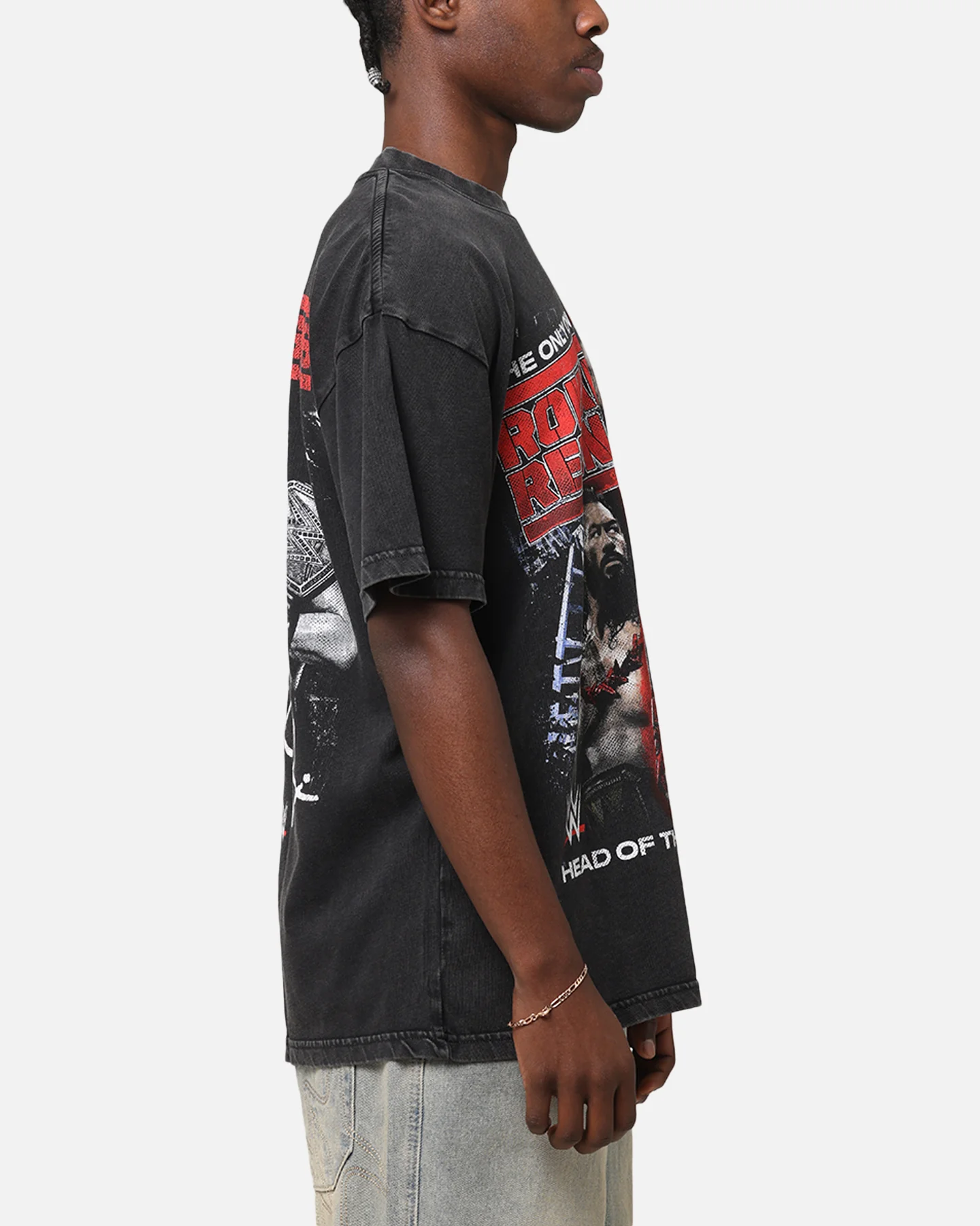 Culture Kings X WWE Roman Reigns Vintage T-Shirt Black Acidwash - Image 5