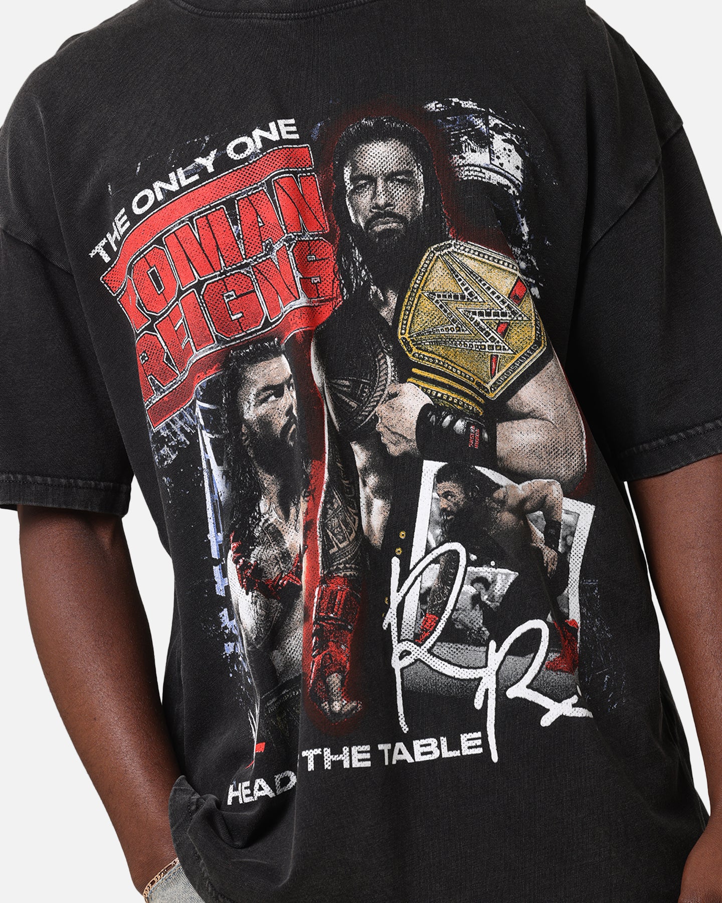 Culture Kings X WWE Roman Reigns Vintage T-Shirt Black Acidwash - Image 8
