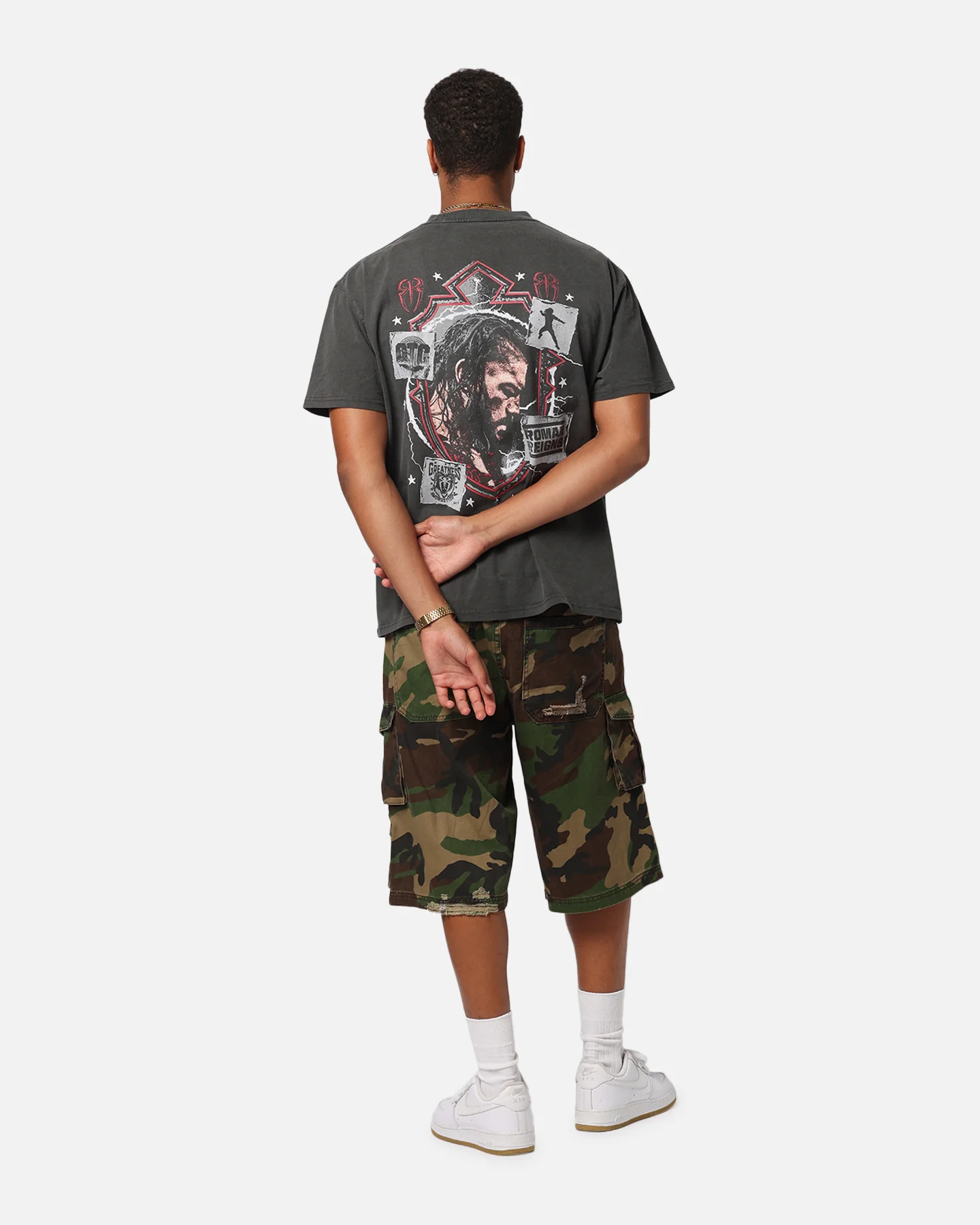 Culture Kings X WWE Roman Reigns Wrestlemania XLI Heavy T-Shirt Black Wash - Image 4