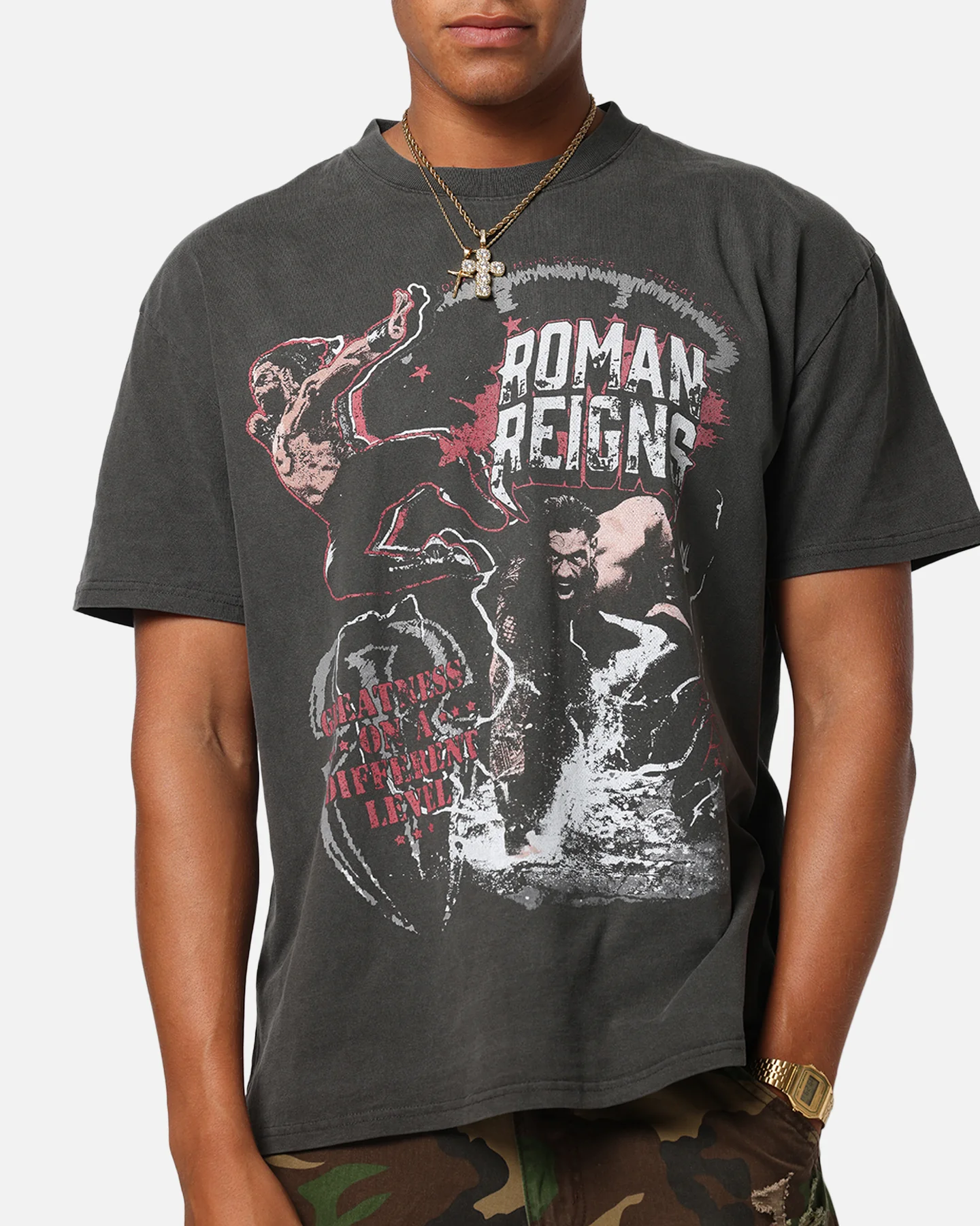 Culture Kings X WWE Roman Reigns Wrestlemania XLI Heavy T-Shirt Black Wash - Image 7