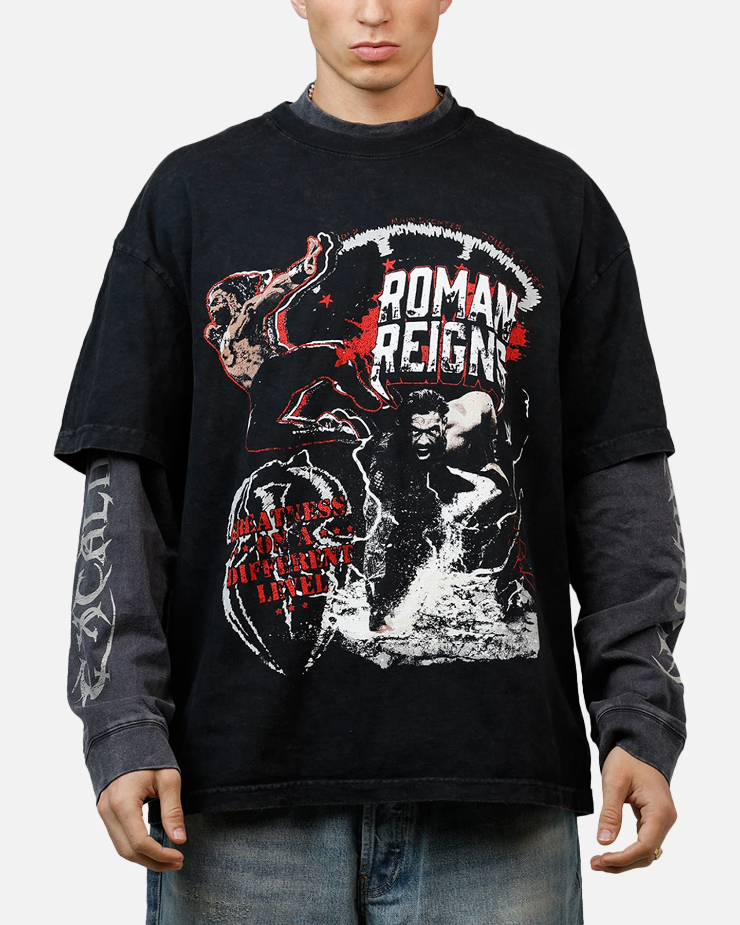 Culture Kings X WWE Roman Reigns Wrestlemania XLI Vintage T-Shirt Black Acidwash
