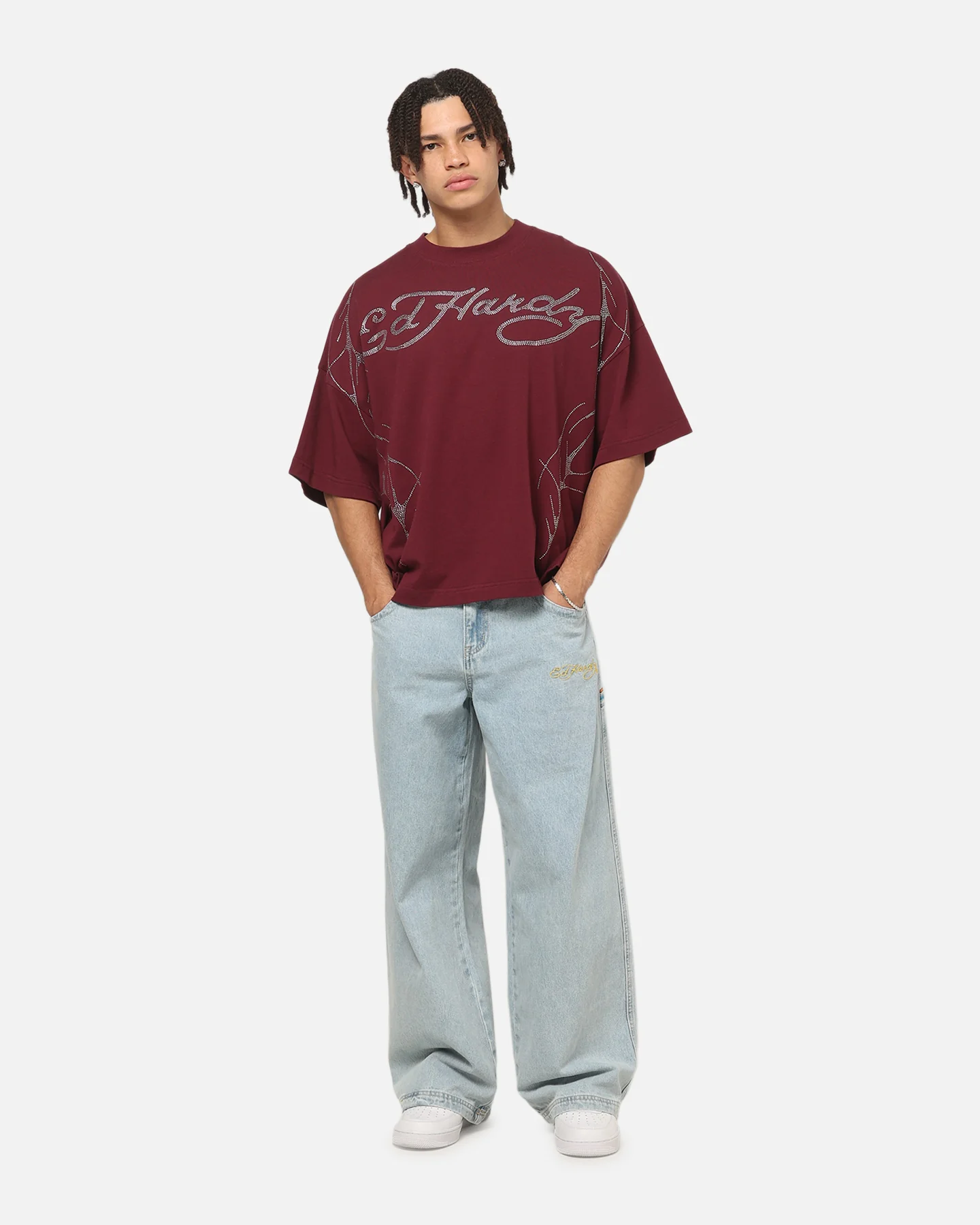 Ed Hardy Cyber Rhinestone T-Shirt Plum - Image 3
